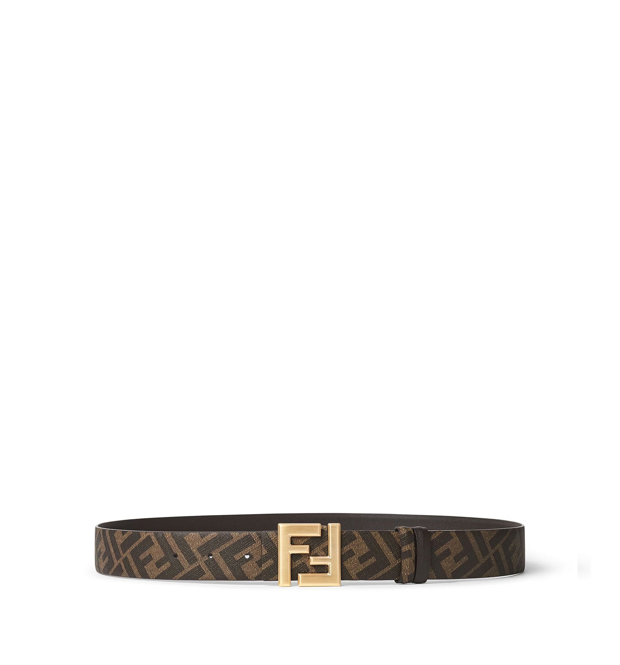 Squared FF reversible leather and FF canvas belt