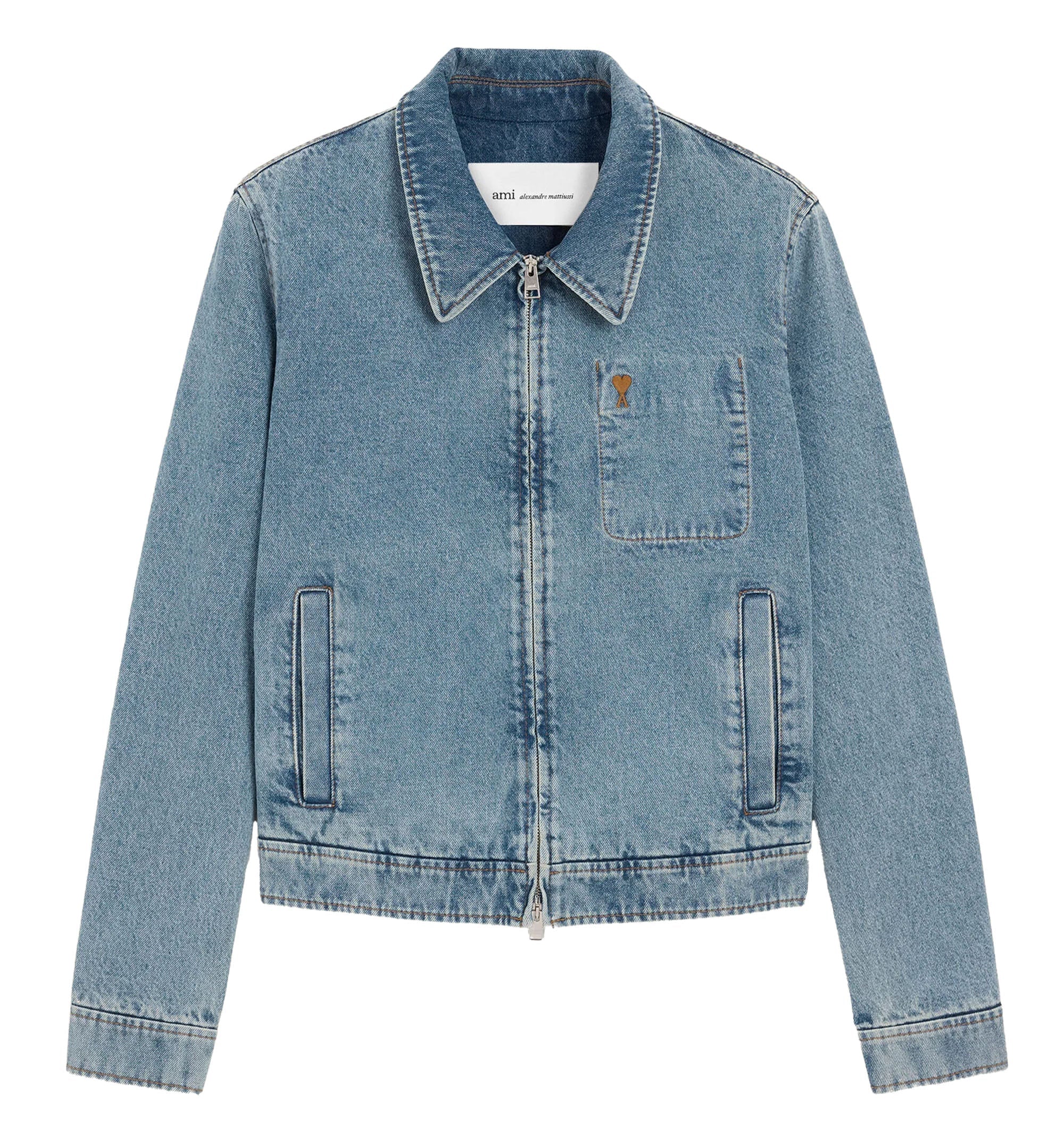 Blue Cotton Contrasted Zipped Jacket with Ami De Coeur