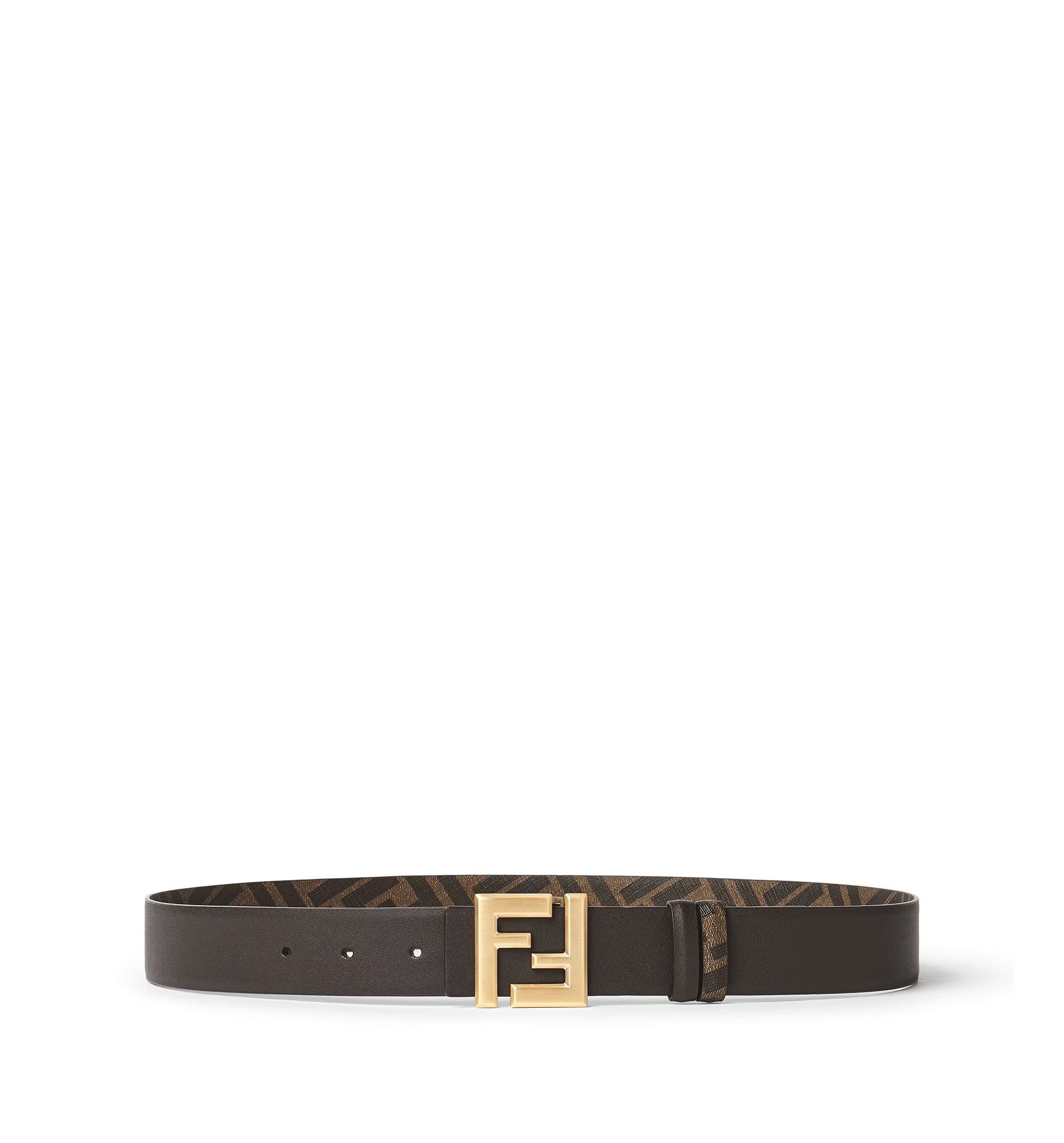 Squared FF reversible leather and FF canvas belt
