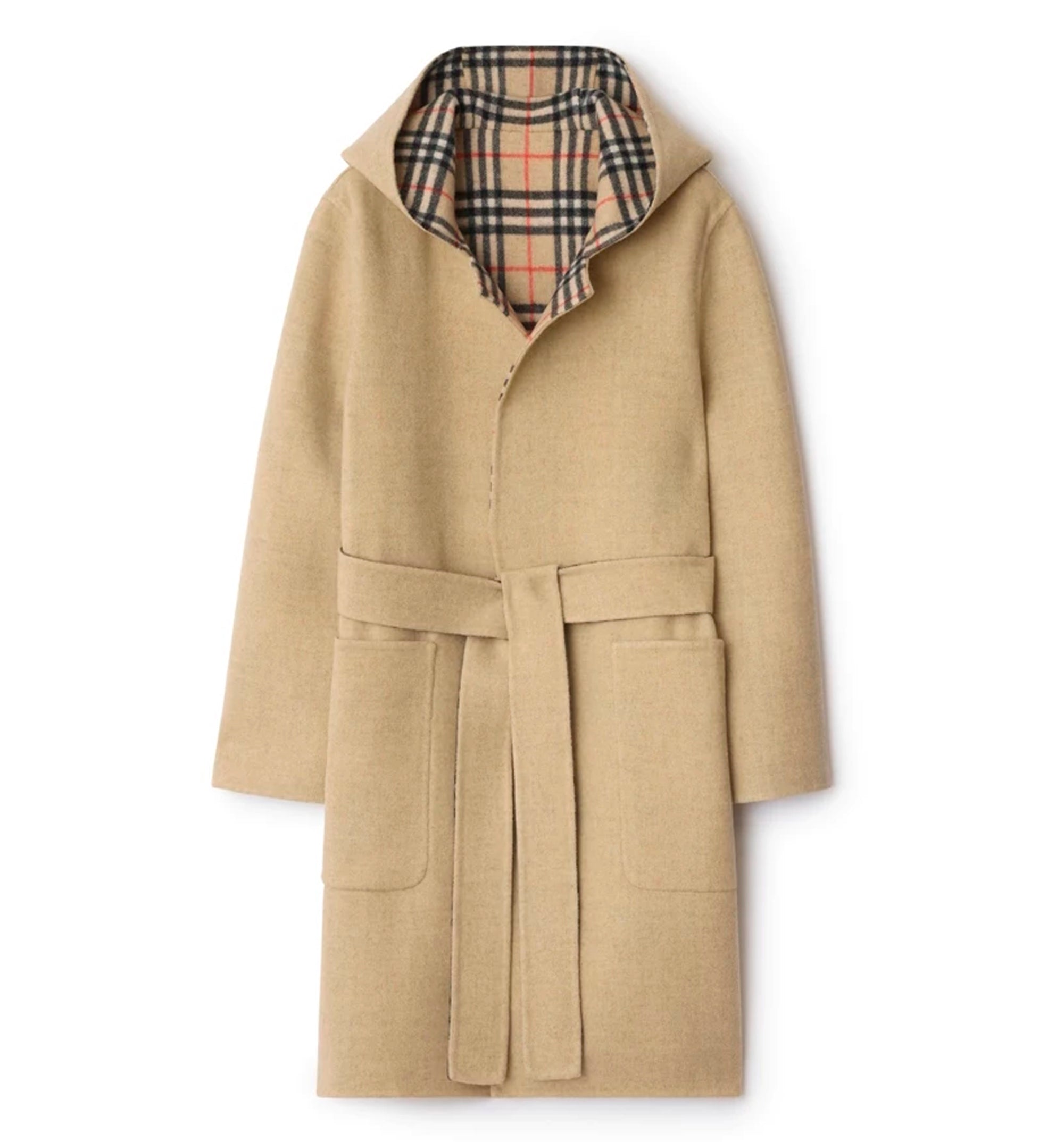 Reversible Wool Hooded Wrap Coat