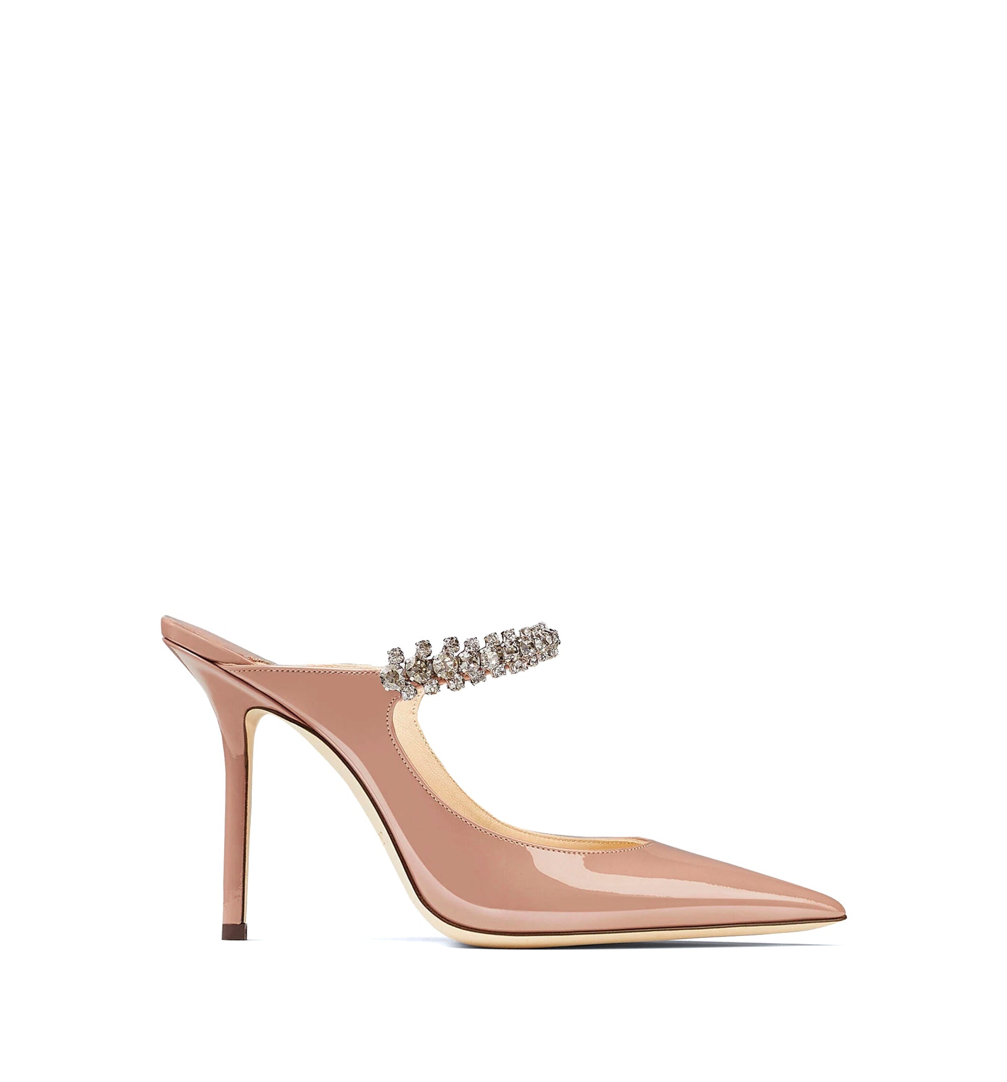 Ballet Pink Patent Leather Mules with Crystal Strap