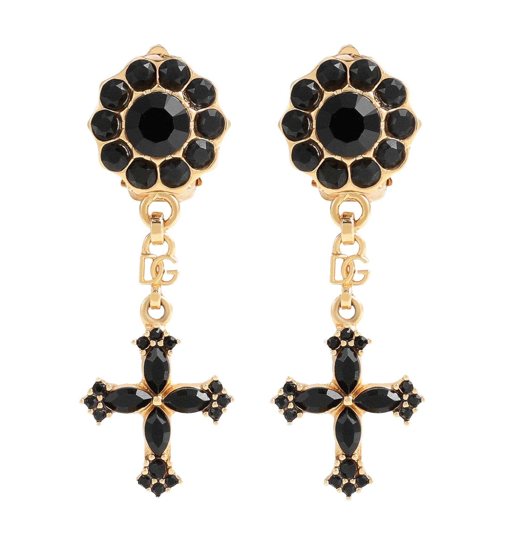 Cross and rhinestone clip earrings