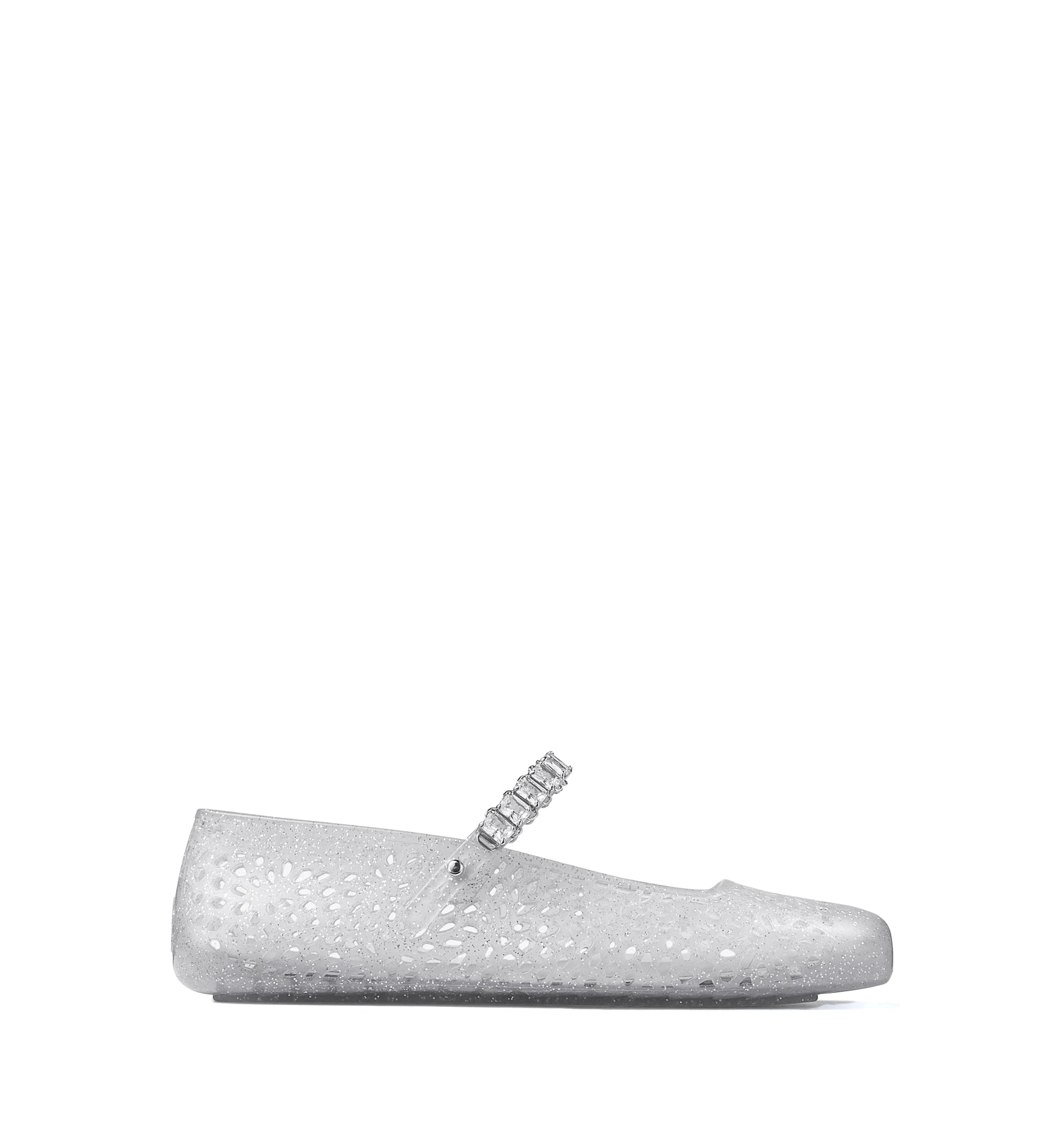 Clear Jelly Ballerina Flats with Crystal Embellishment