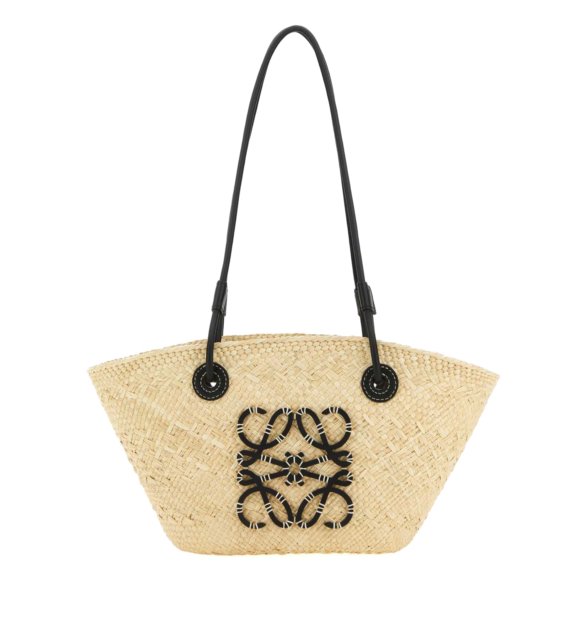 Small Anagram basket bag in iraca palm and calfskin