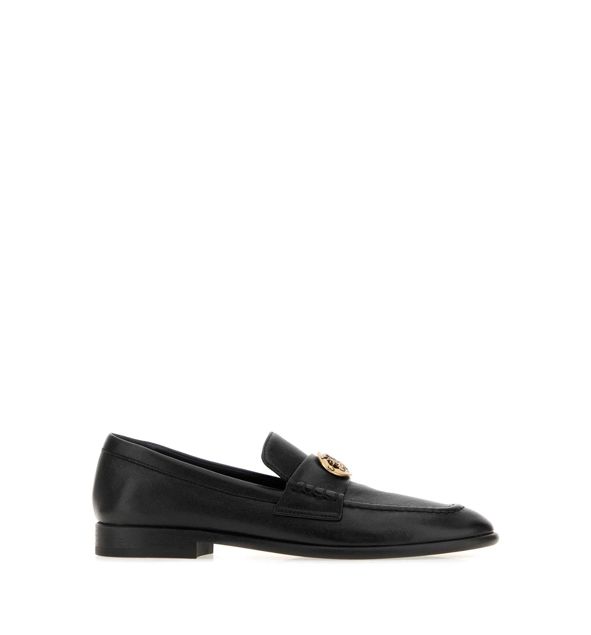 Black leather loafers