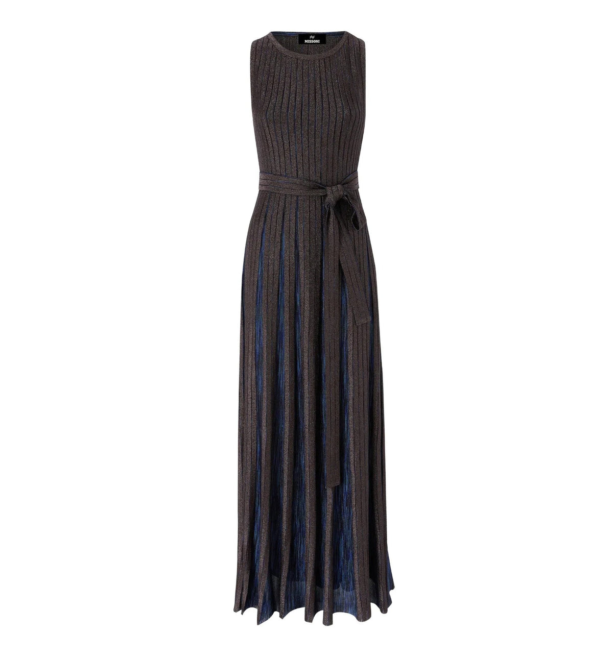 Metallic-thread Belted Maxi Dress