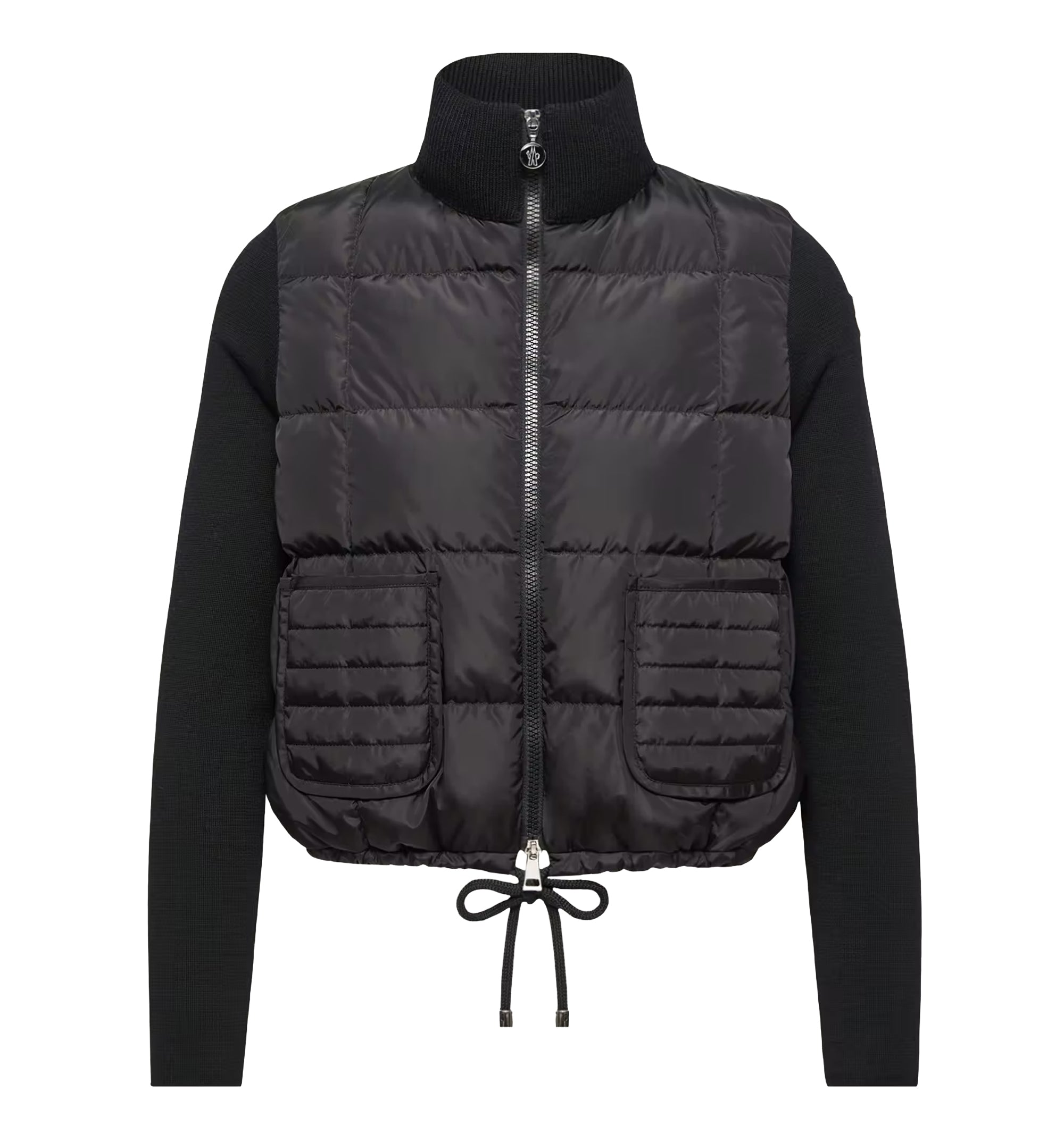Square-Quilted Padded Wool Zip-Up Cardigan