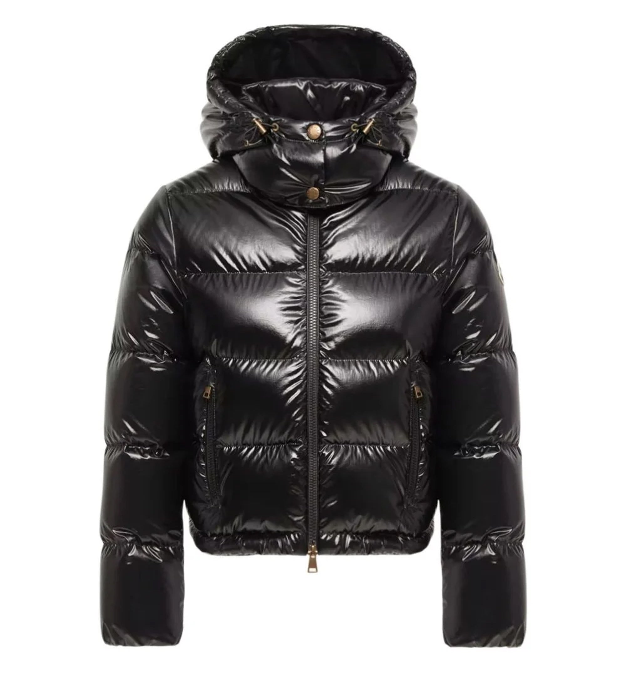 Niveole cropped down jacket in glossy nylon black