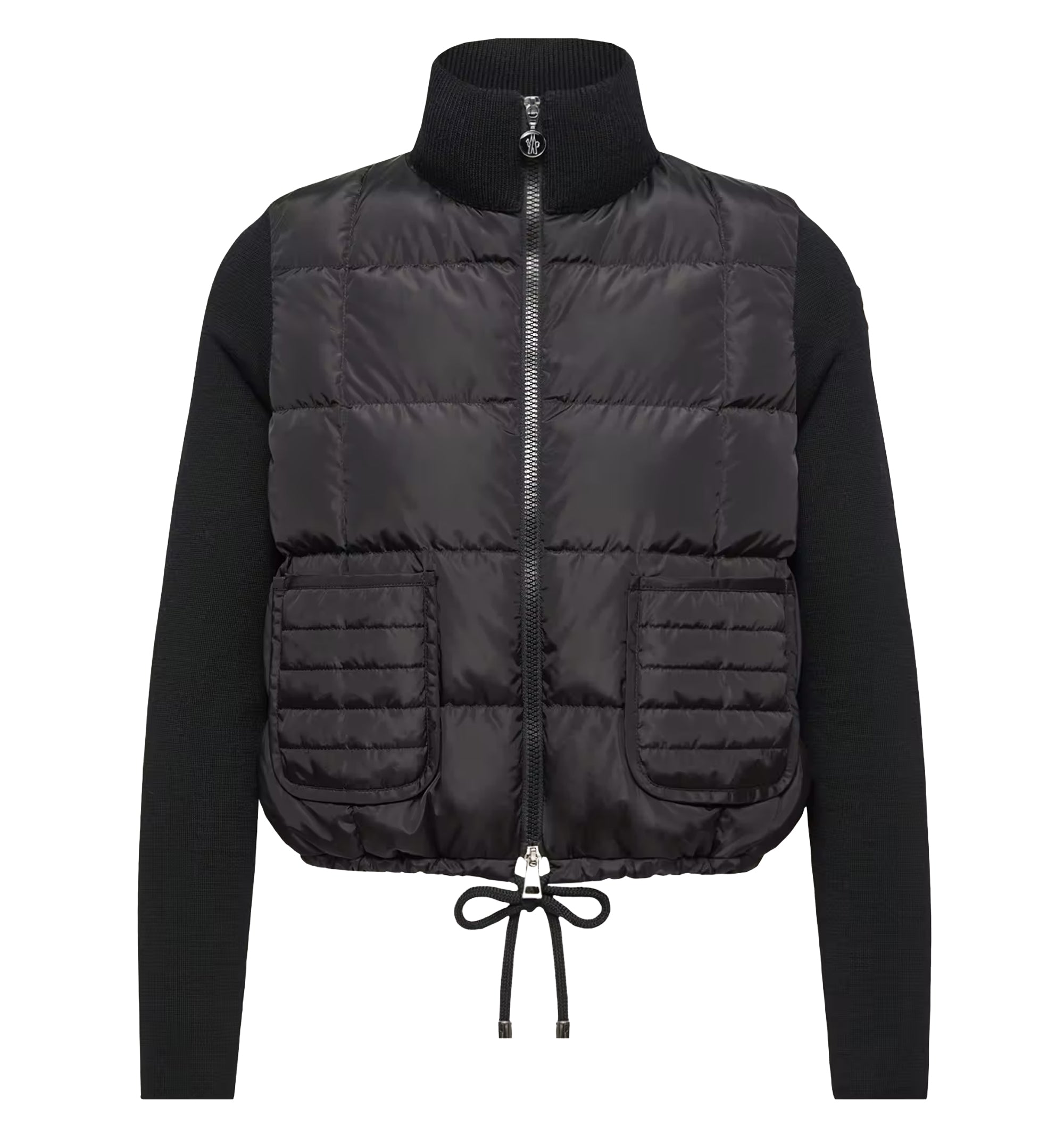 Square-Quilted Padded Wool Zip-Up Cardigan