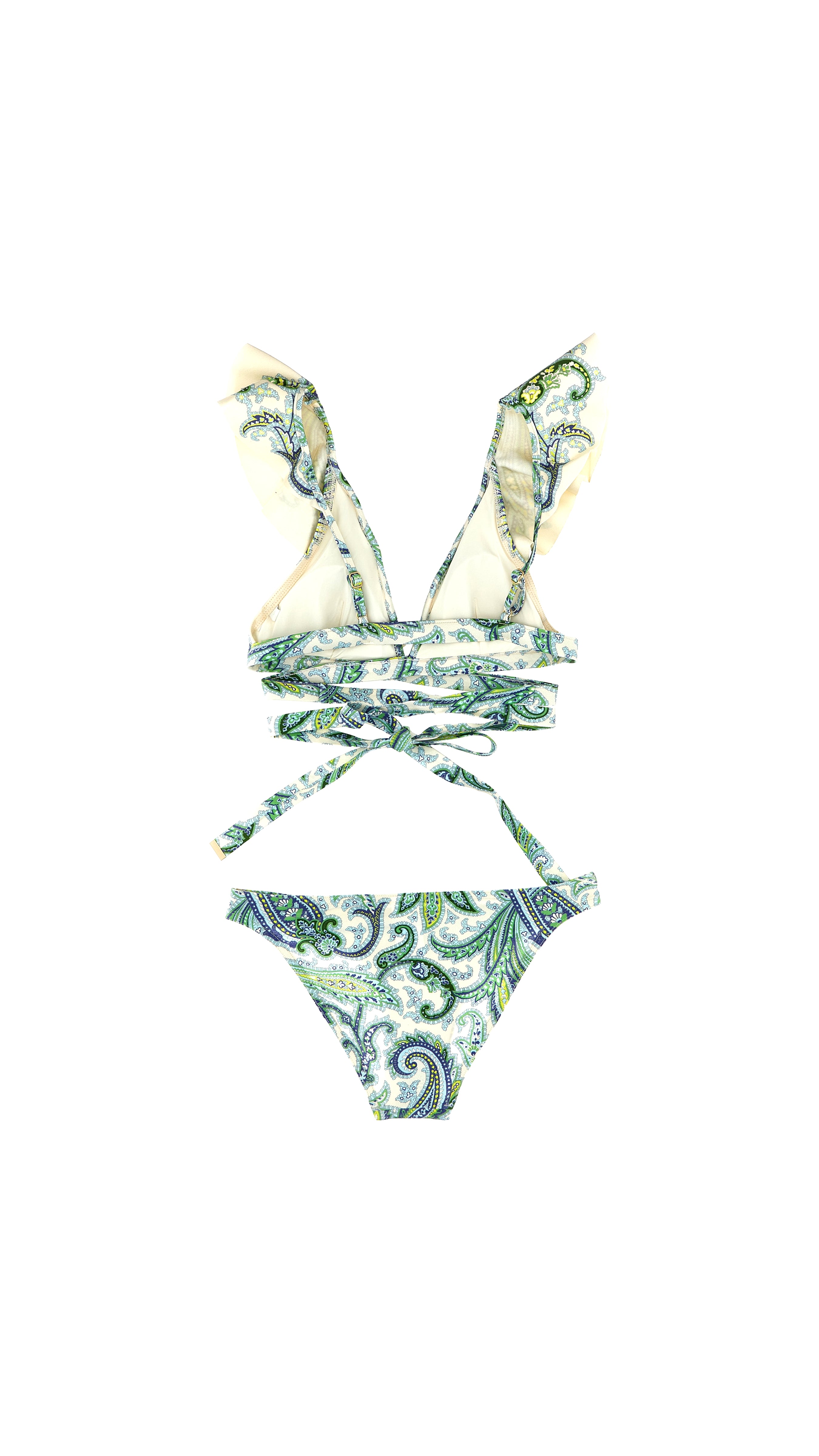 Ottie Tie-Front Ruffled Paisley-Print Bikini - Green / White