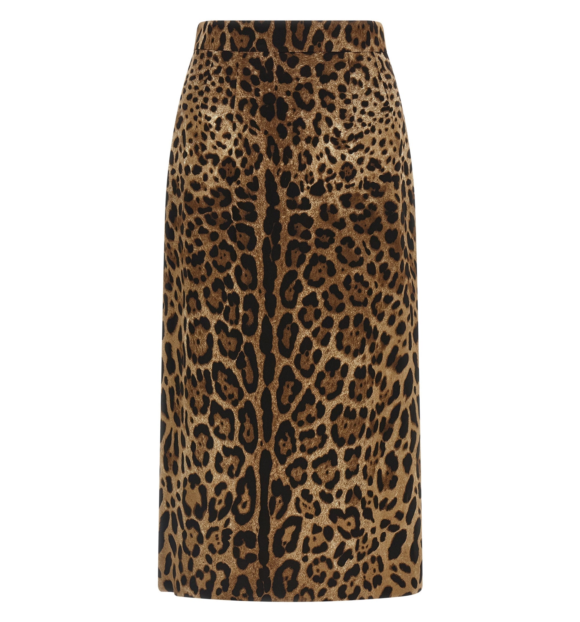 Charmeuse calf-length pencil skirt with leopard print
