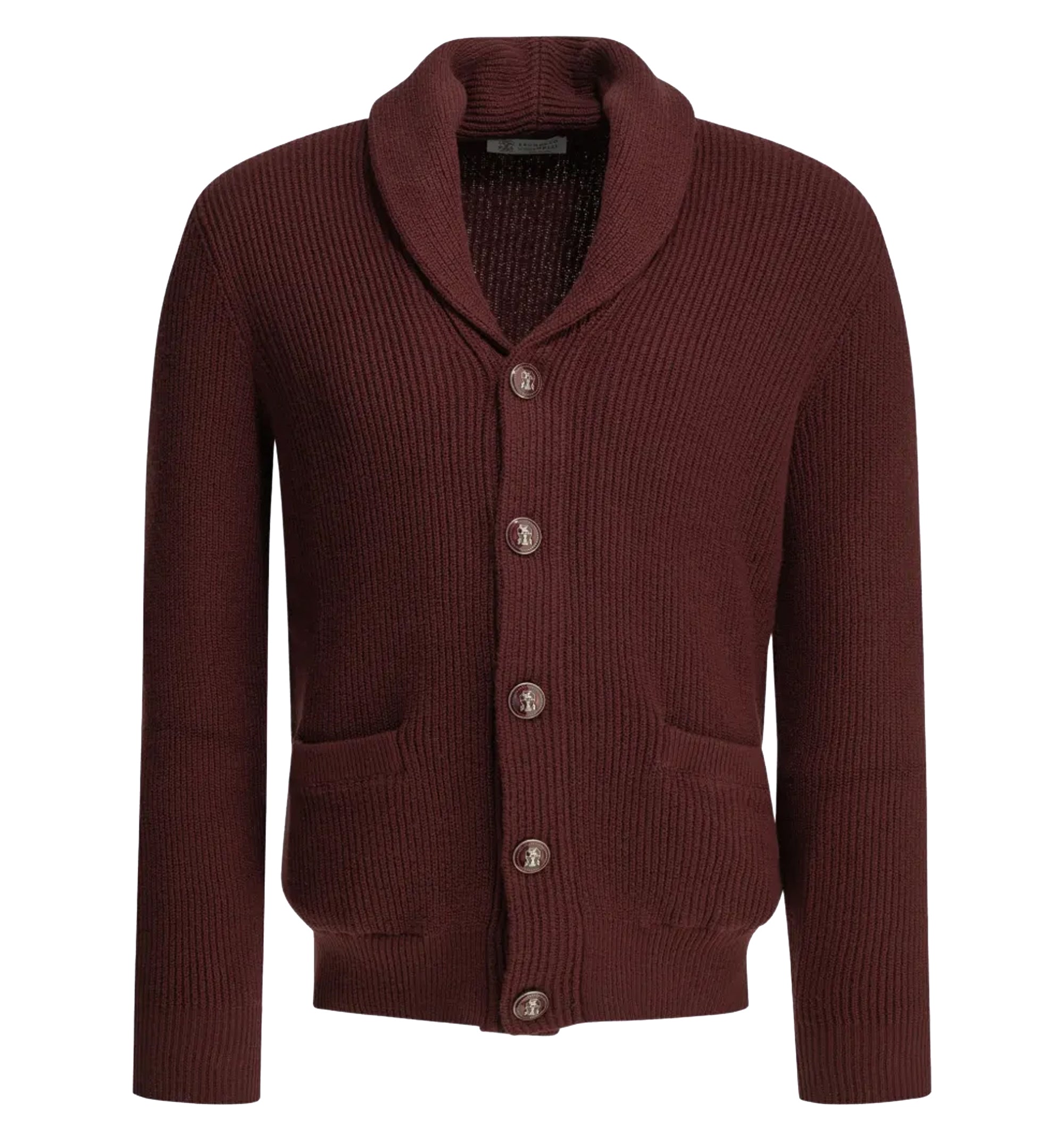 Shawl-collar ribbed-knit cardigan