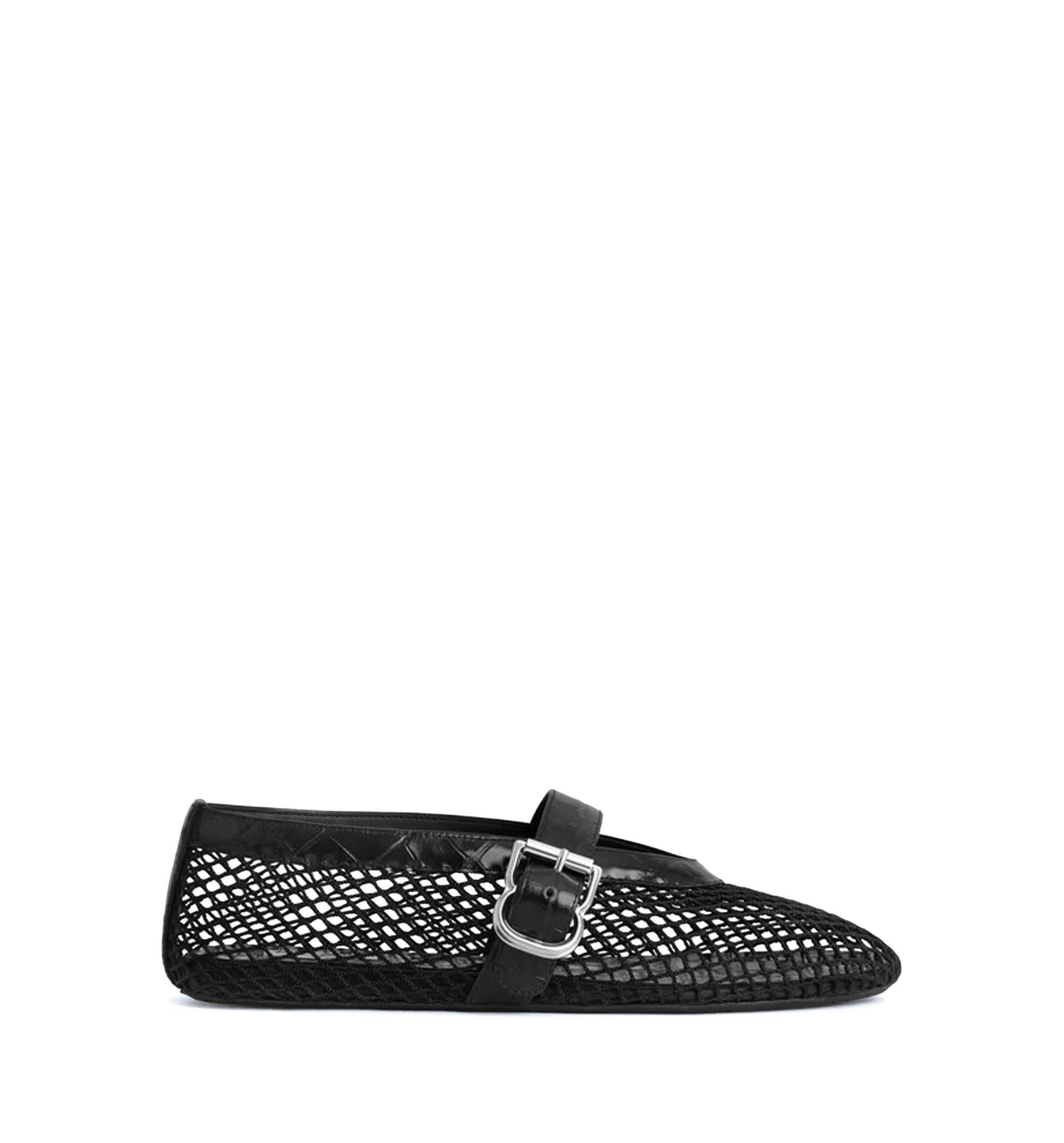 Ballet Flats In Fishnet And Crocodile Embossed Calfskin