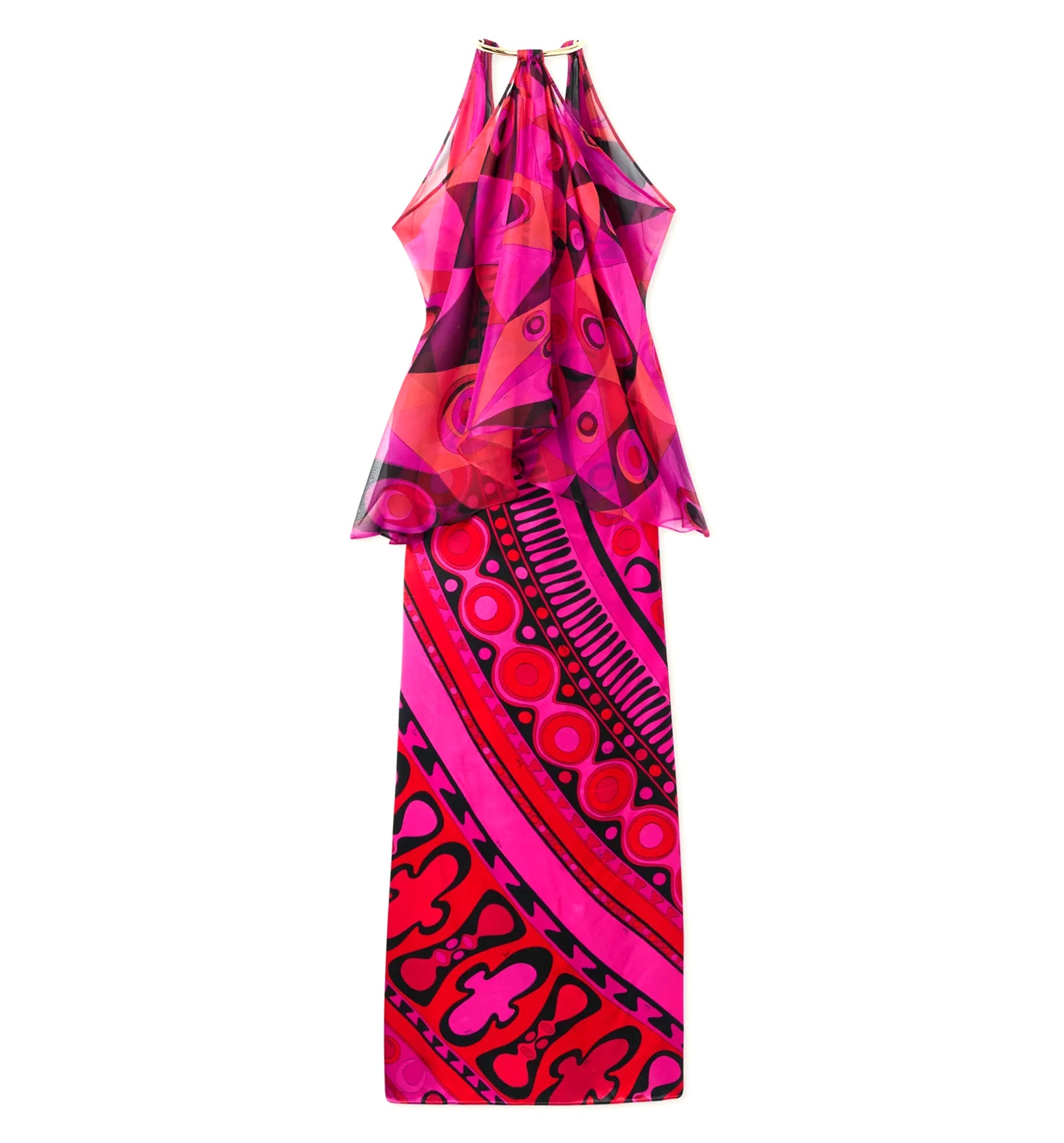 Occhi Print Satin and Chiffon Dress