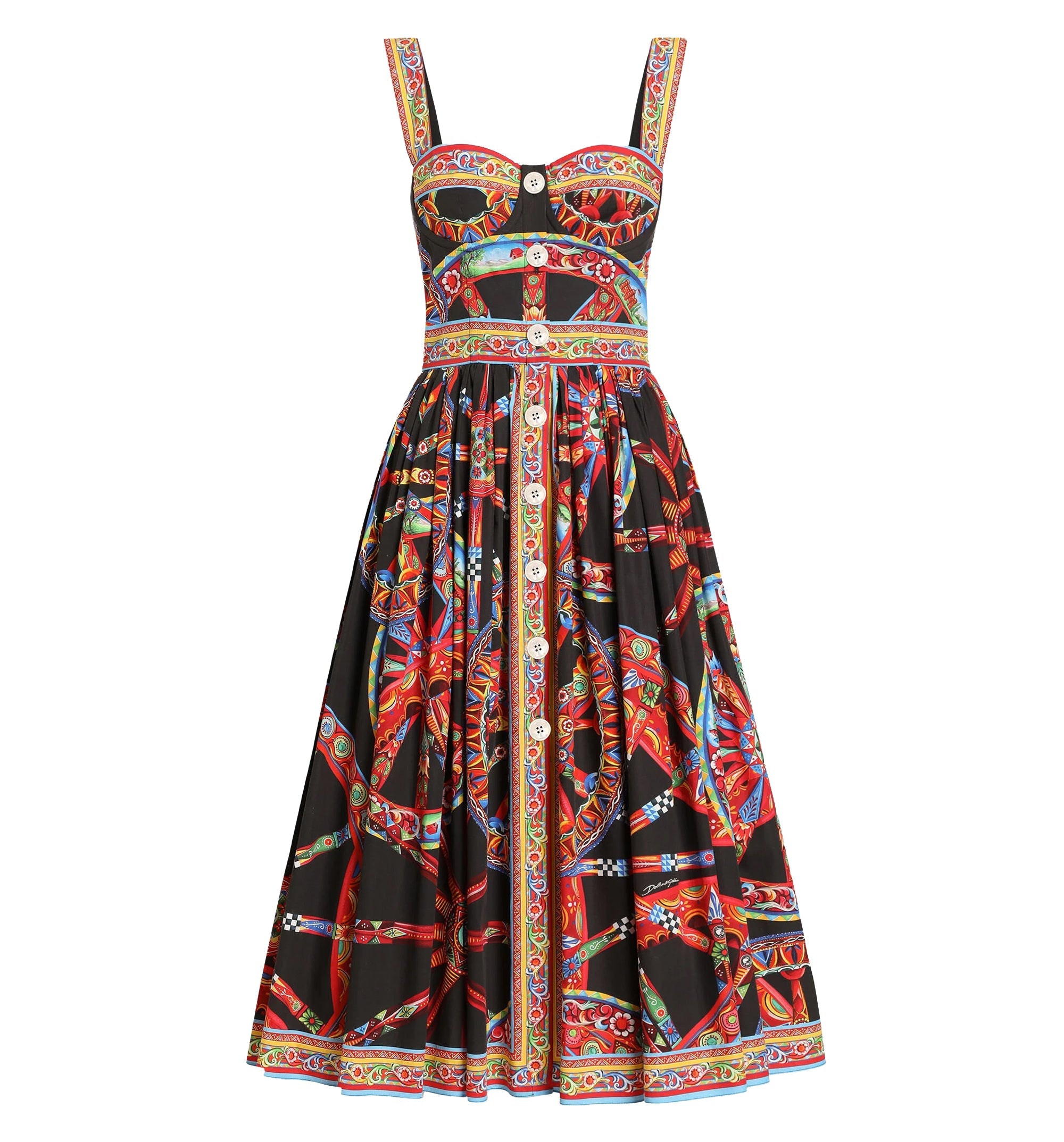 Carretto-print poplin long dress