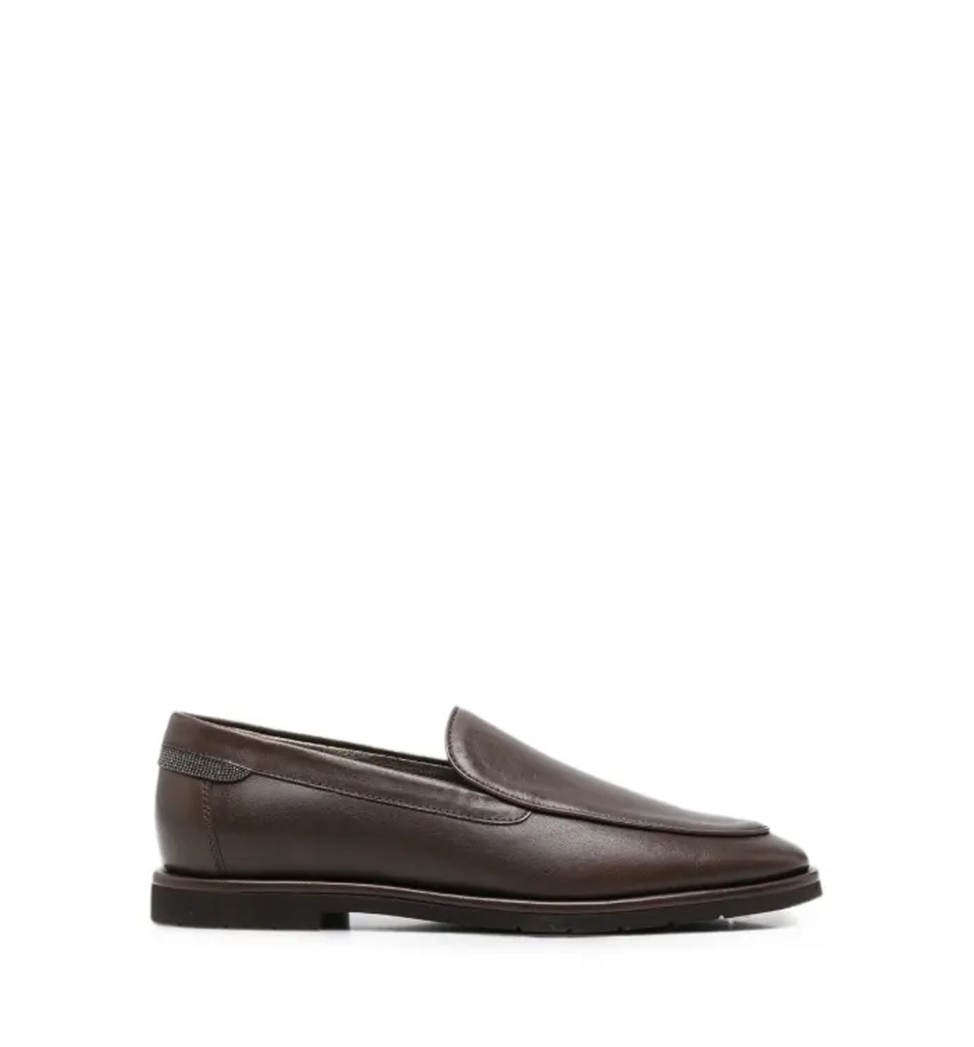 leather loafers with beaded trim