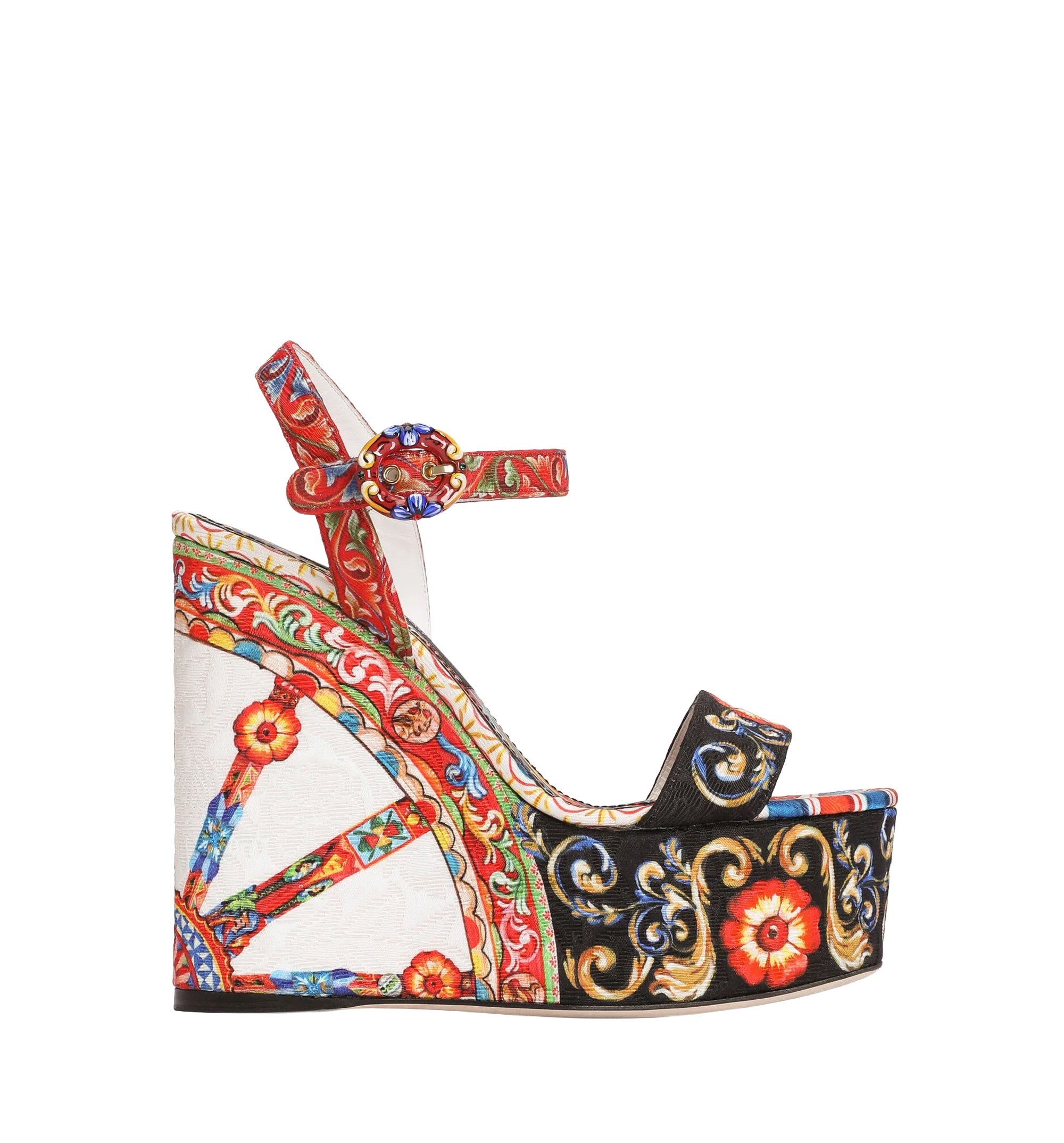 Carretto-print brocade wedge sandals