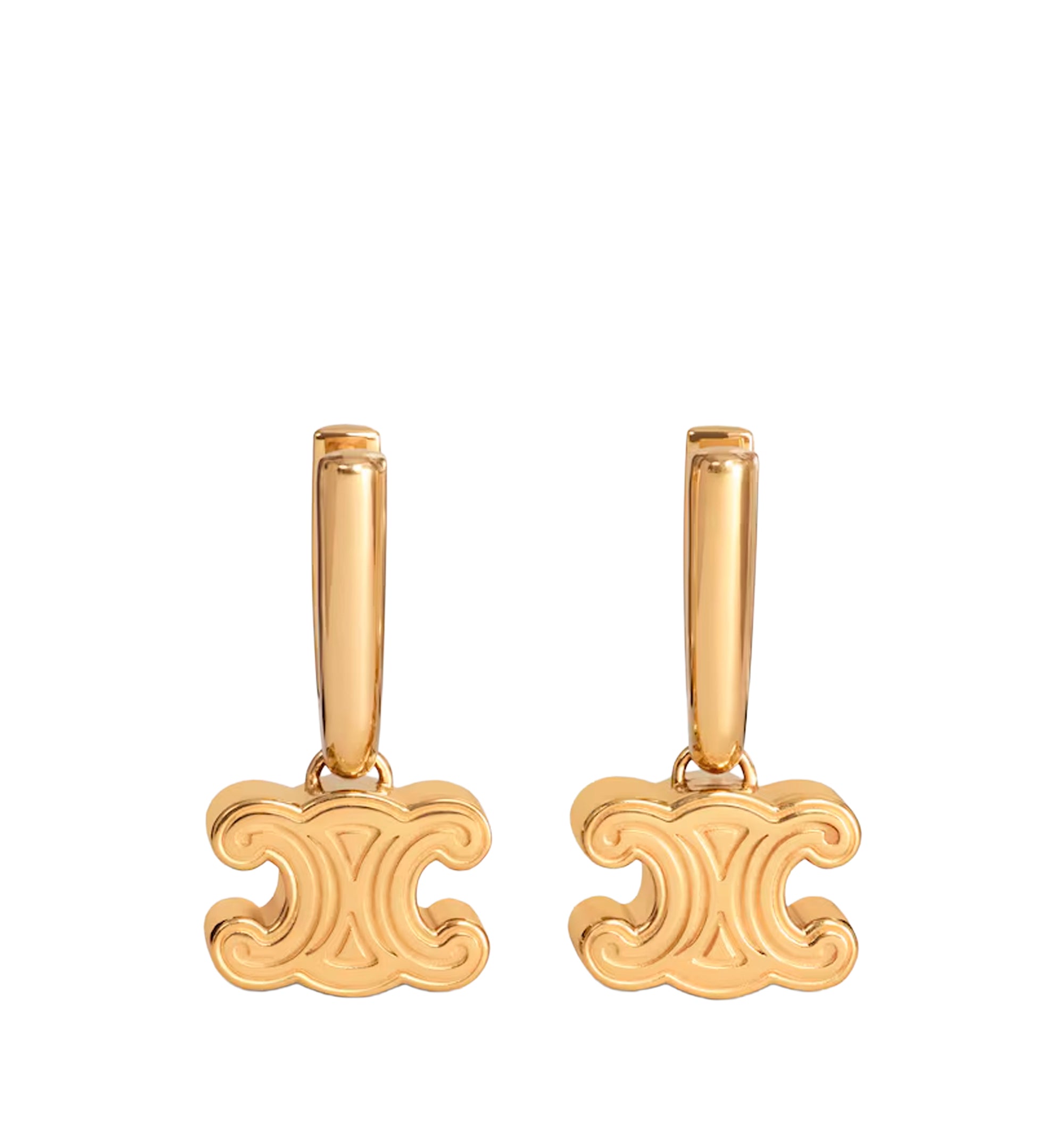 Chunky Triomphe Earrings In Brass With Gold Finish