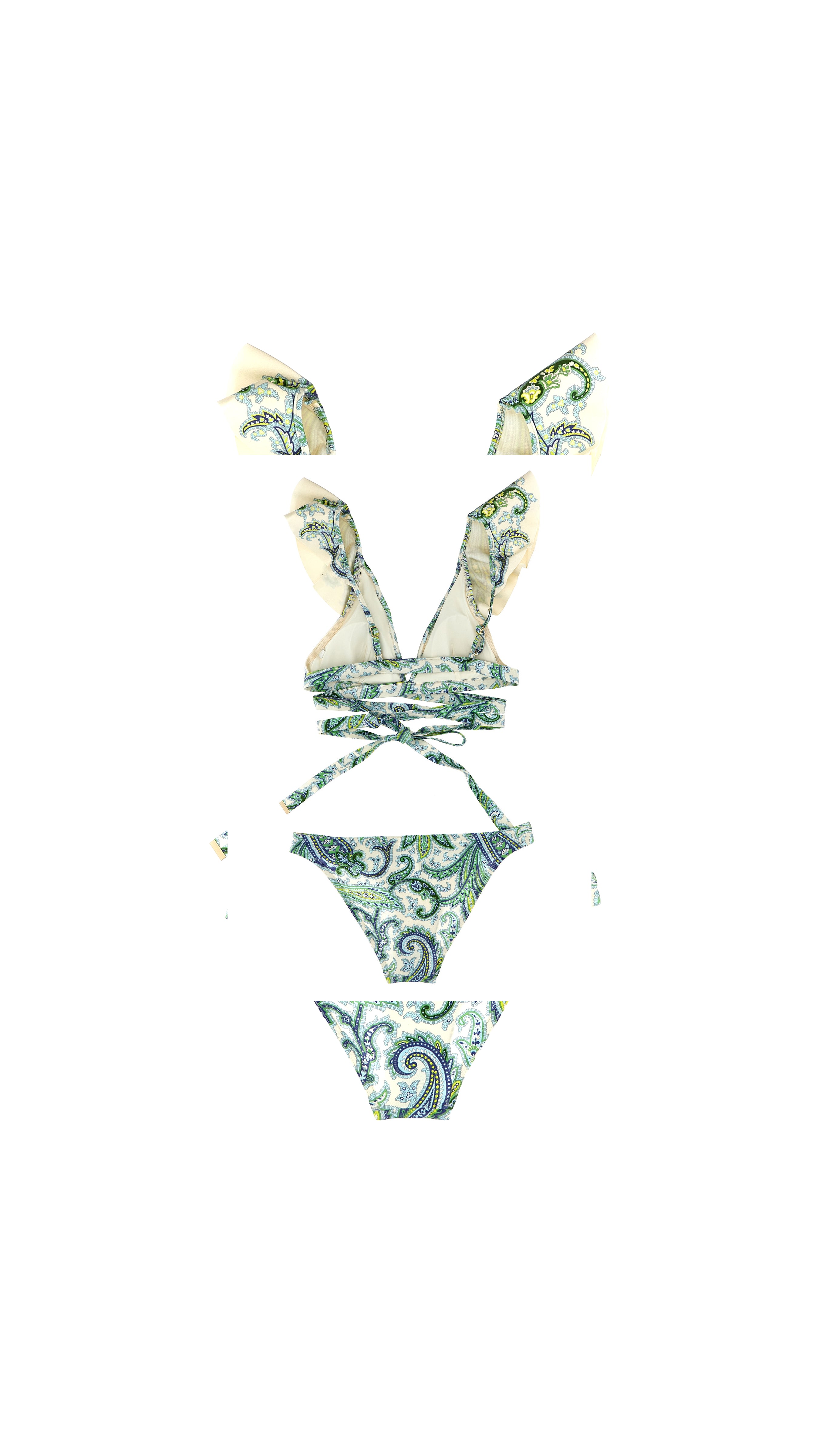 Ottie Tie-Front Ruffled Paisley-Print Bikini - Green / White
