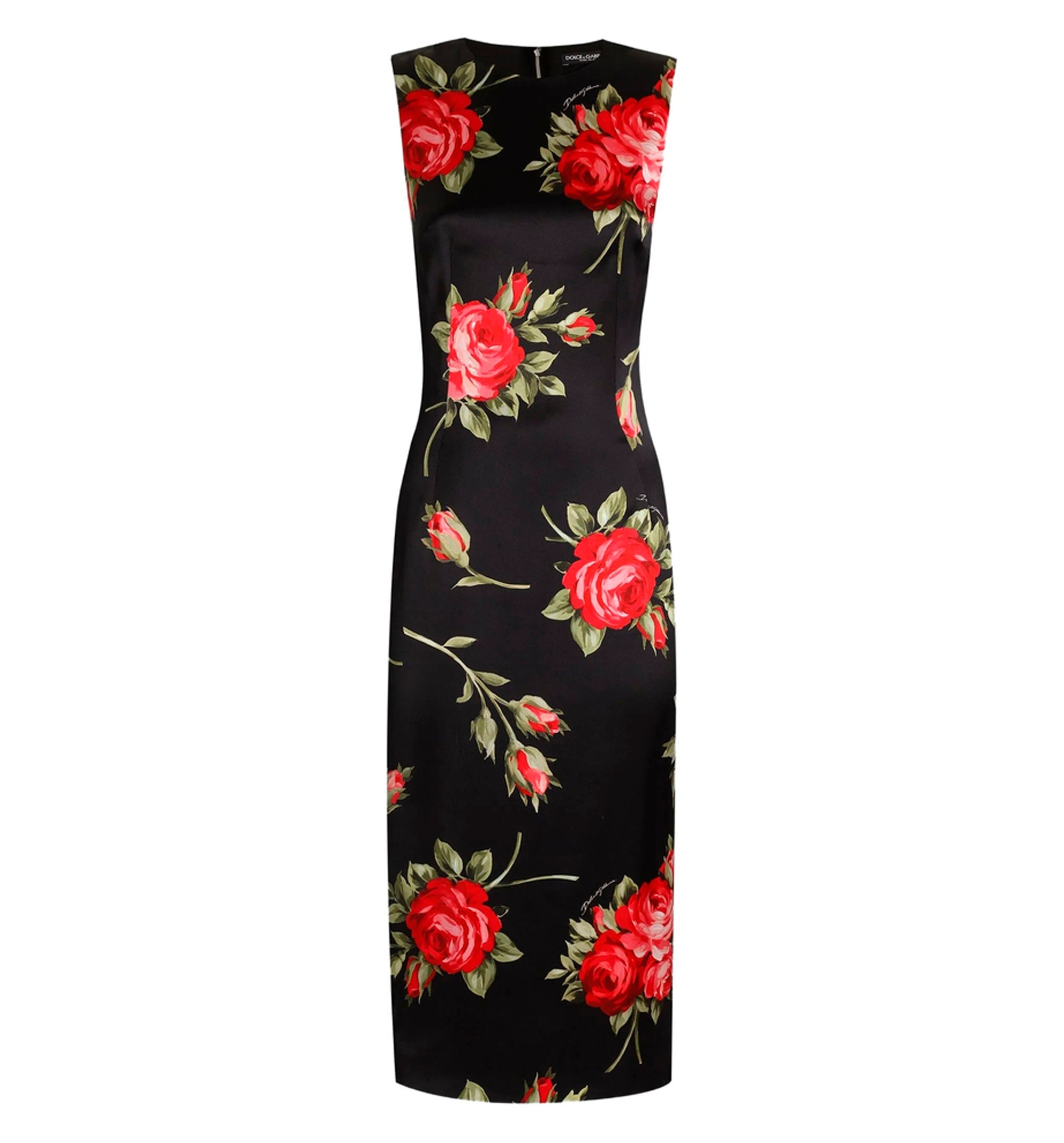 Rose bouquet-print satin dress