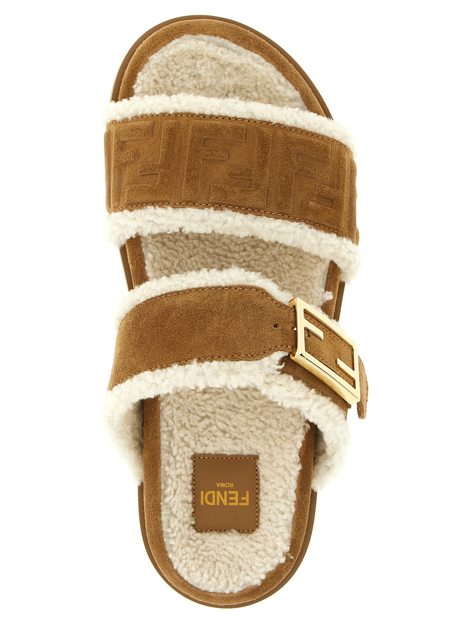 Fendi Feel Shearling & Suede Sandals