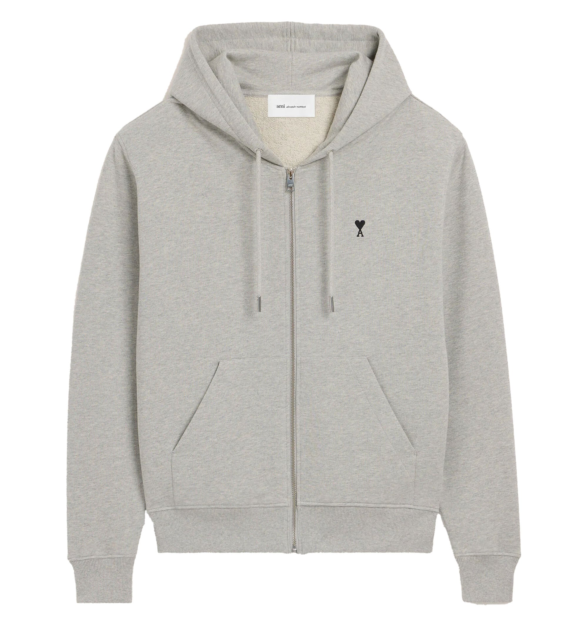 Grey zipped cotton hoodie with Ami de Coeur