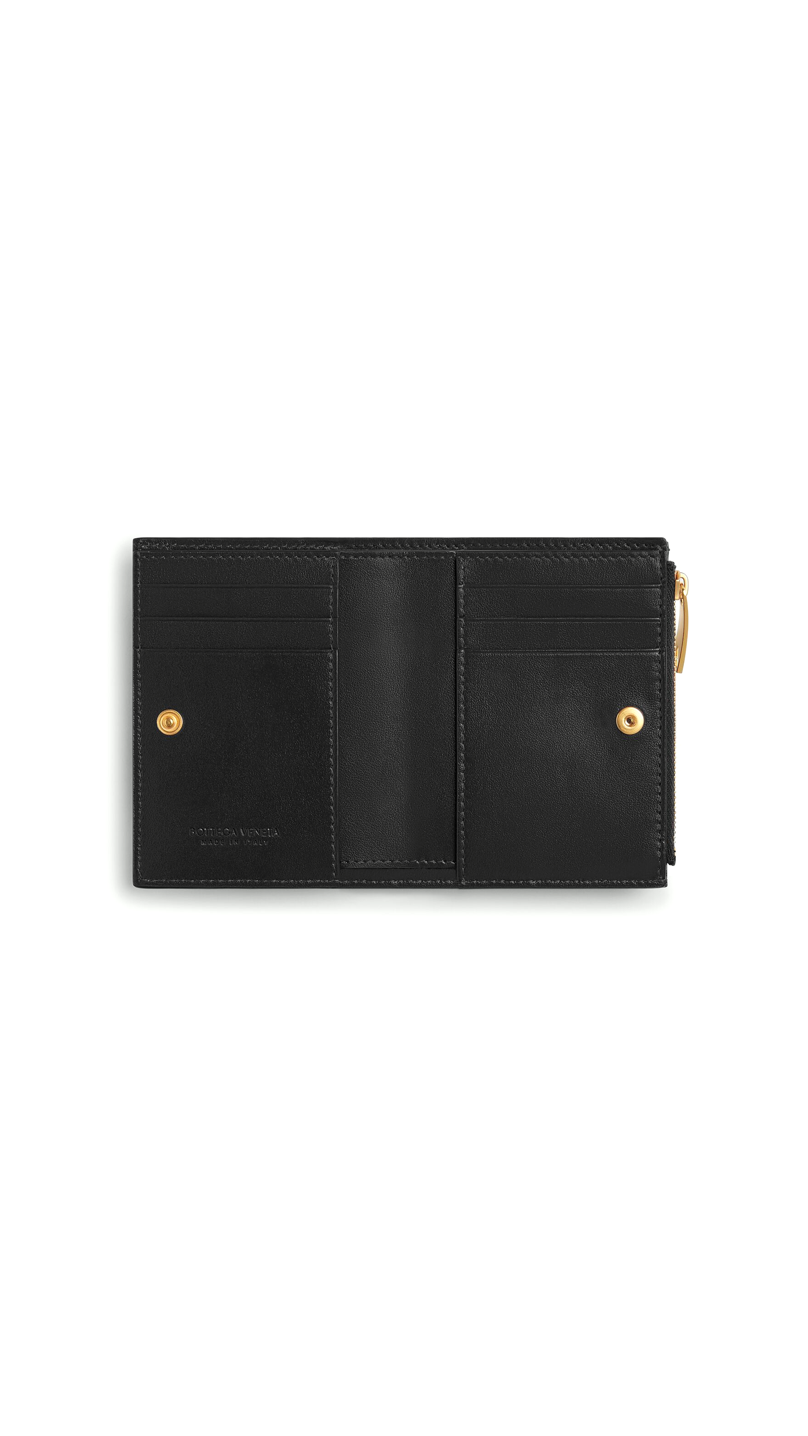 Small Intrecciato Bi-Fold Zip Wallet - Black