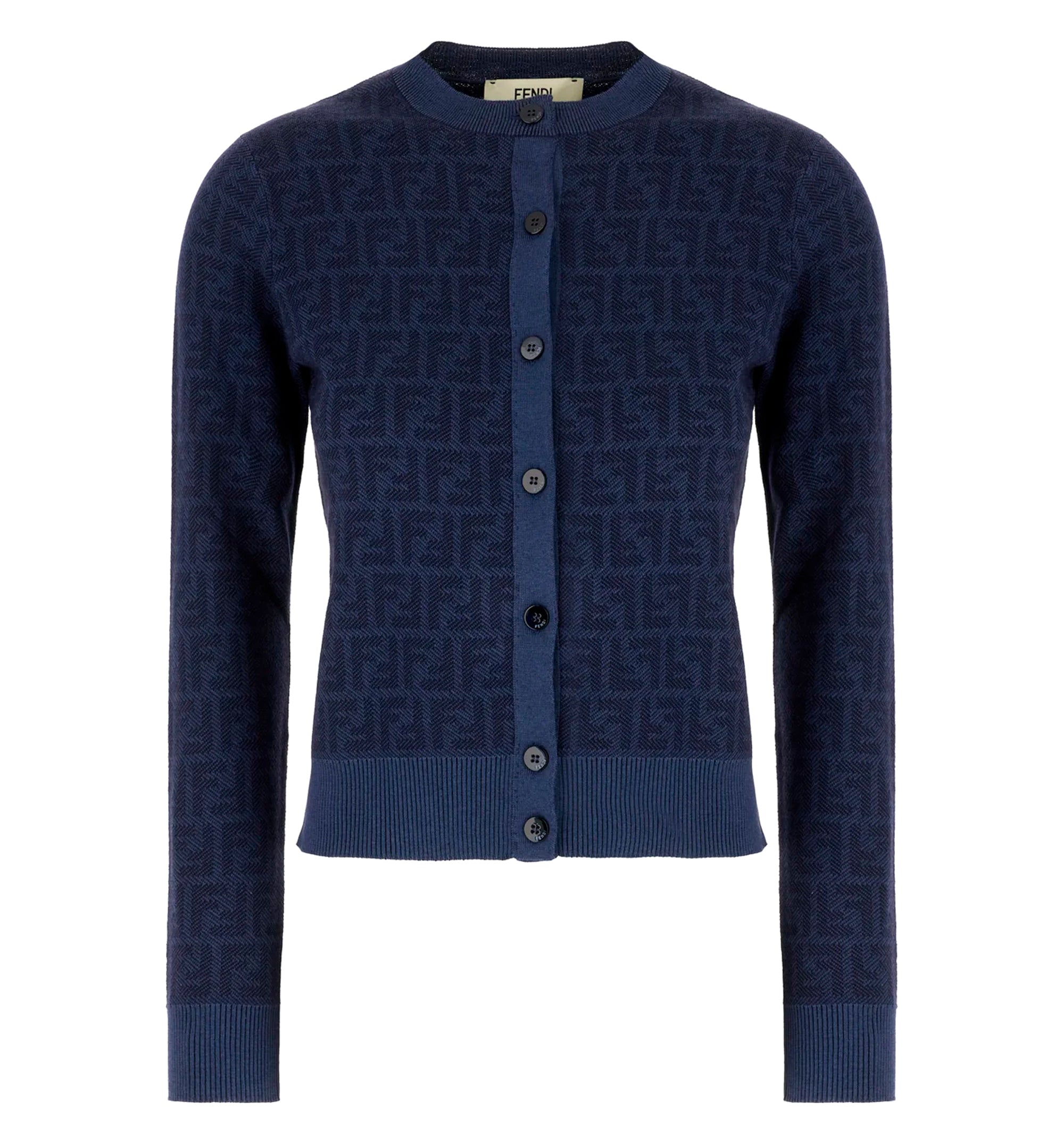 FF Jacquard Crewneck Buttoned Cardigan