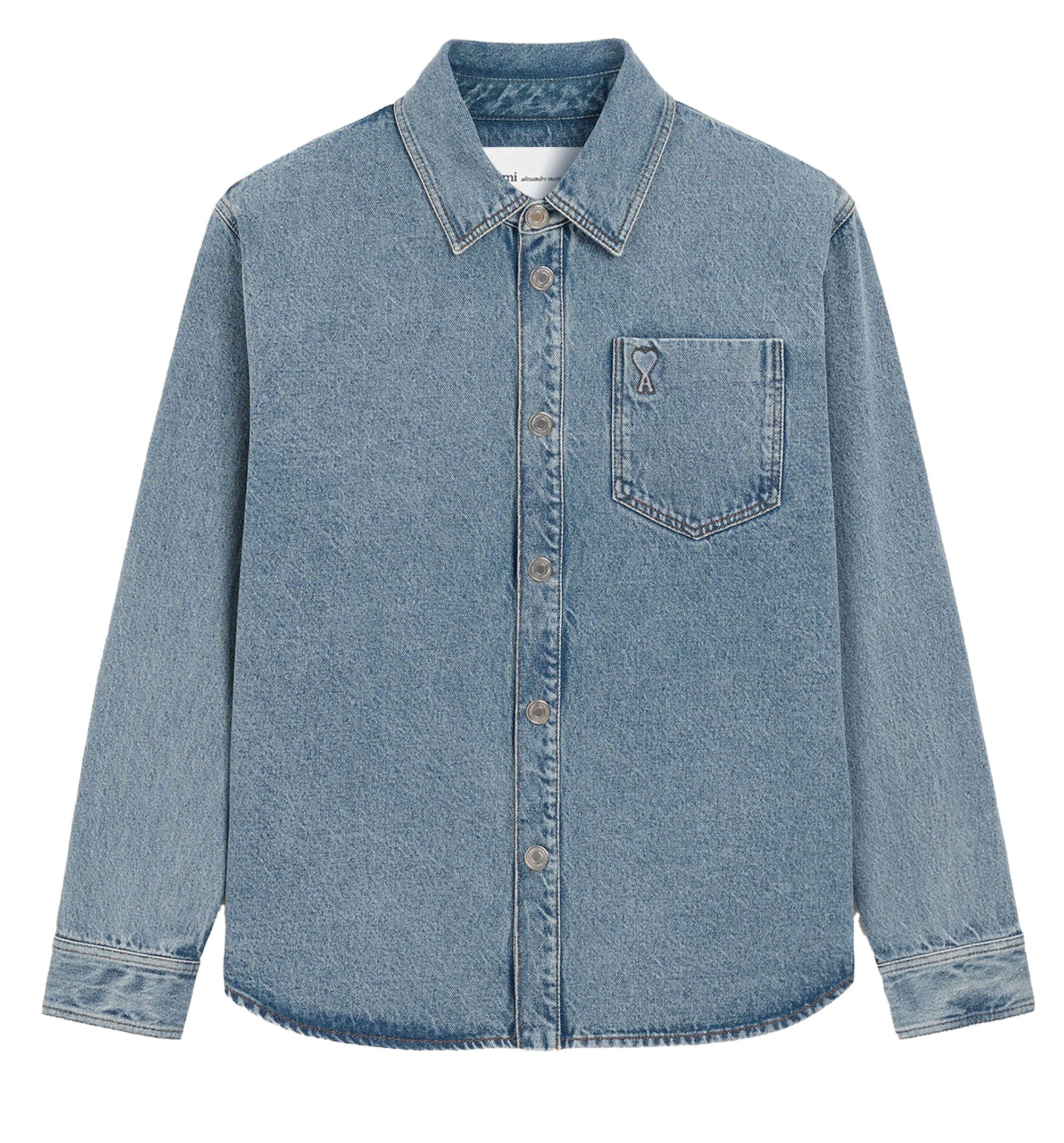Blue cotton overshirt with Ami de Coeur