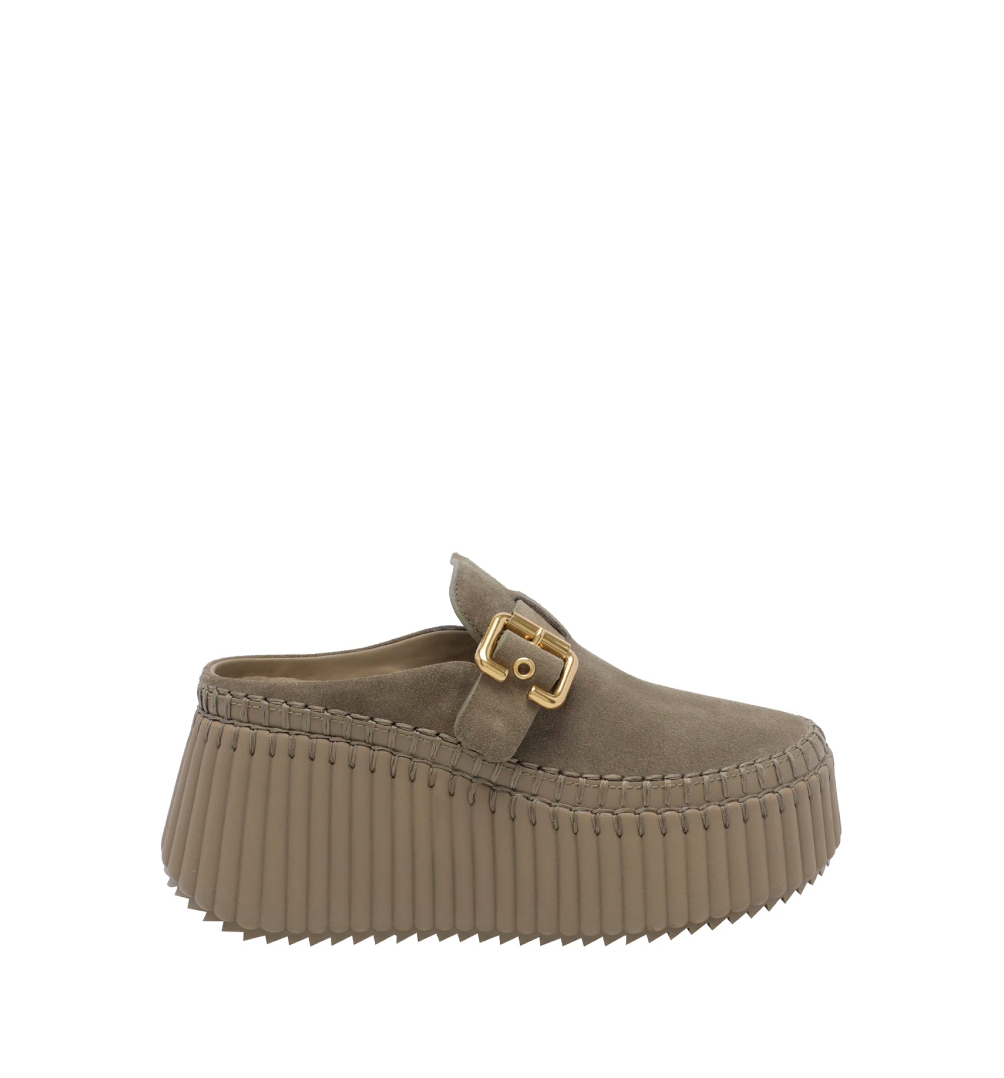 Nama buckle-fastening platform mules