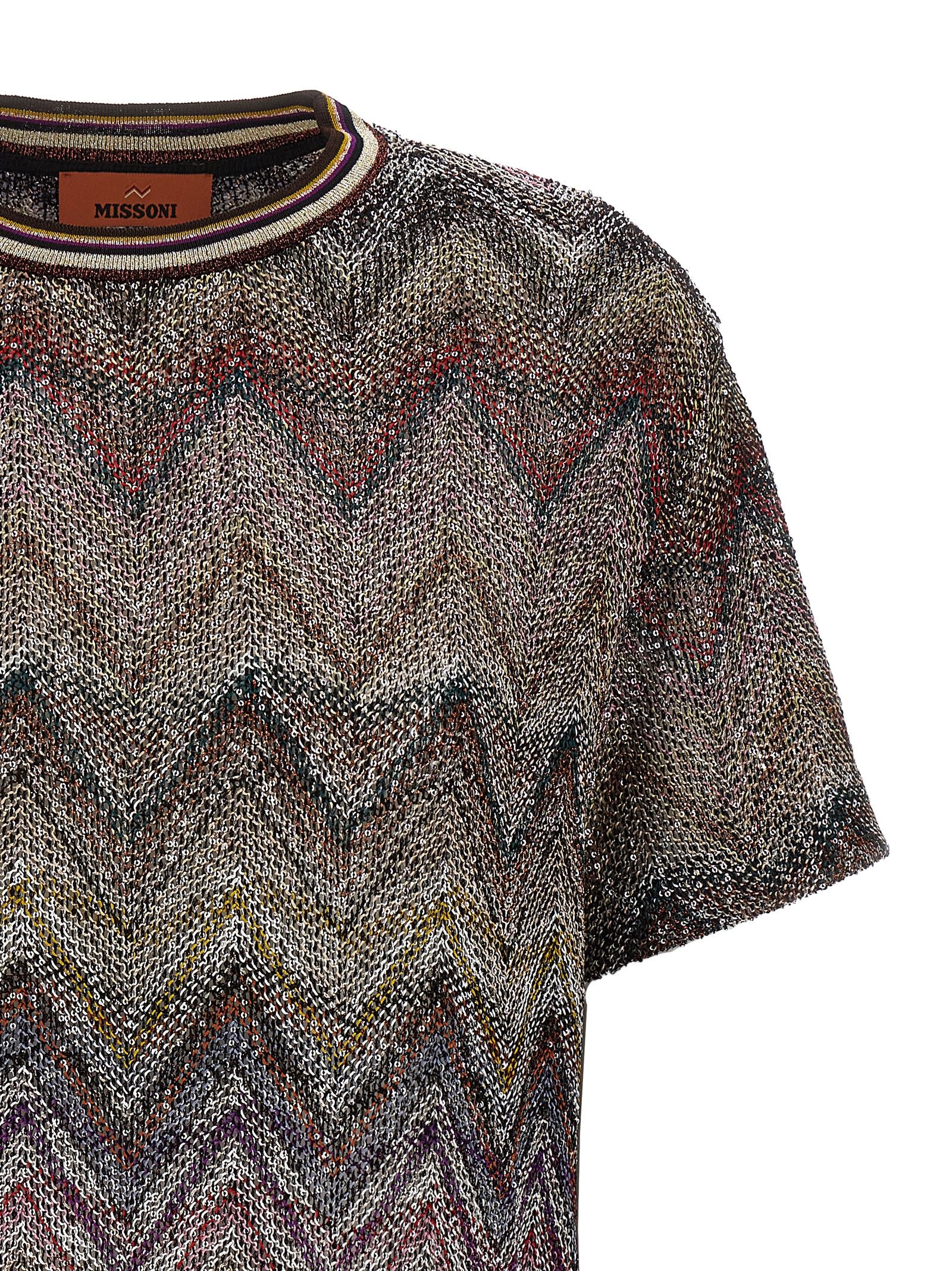 Short Sleeve T-shirt With Zigzag And Sequins - Multicoloured