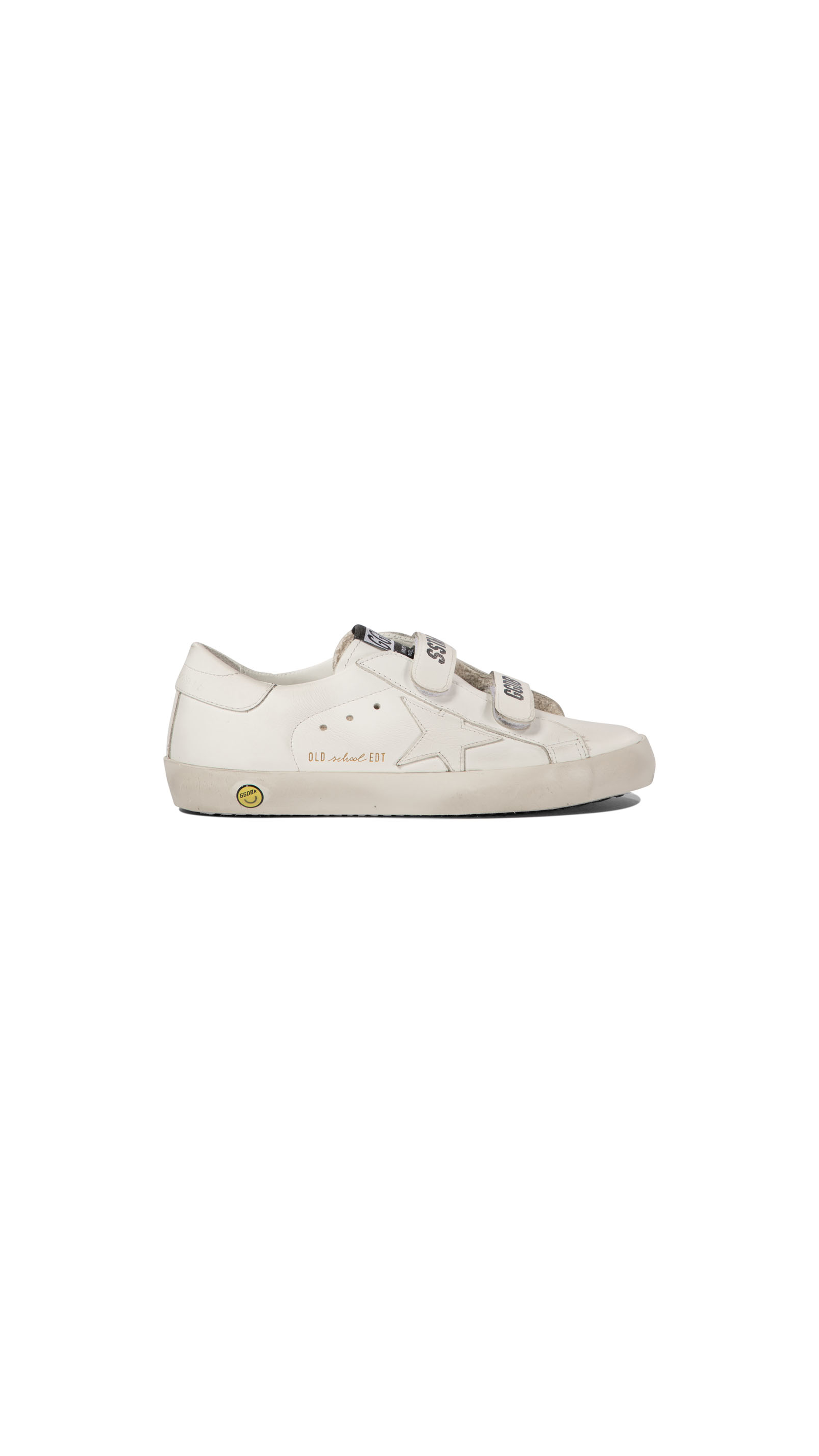 Kids Old School Sneakers With Velcro Closure - White