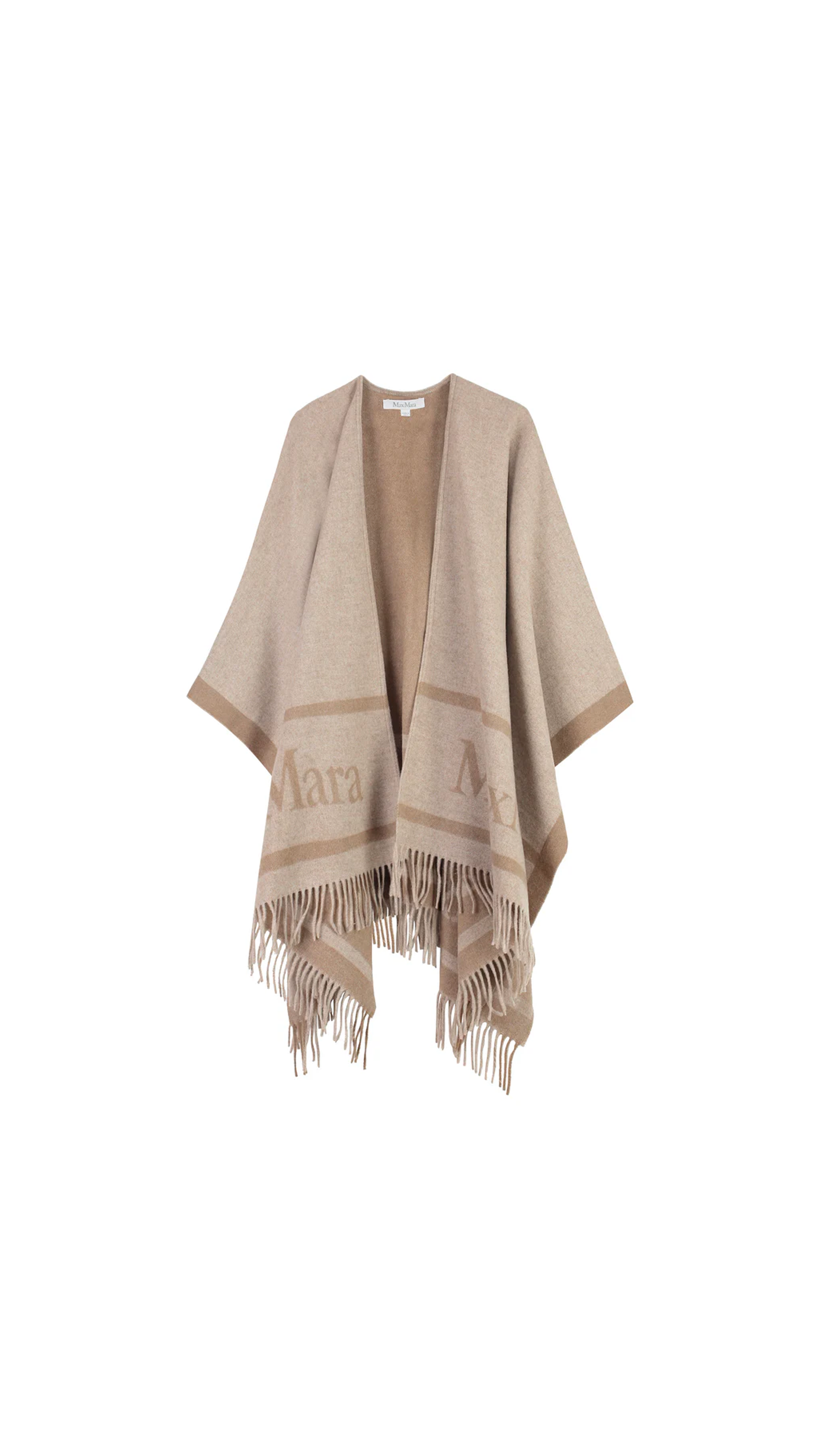 Jacquard Logo-decorated Wool Poncho - Sand