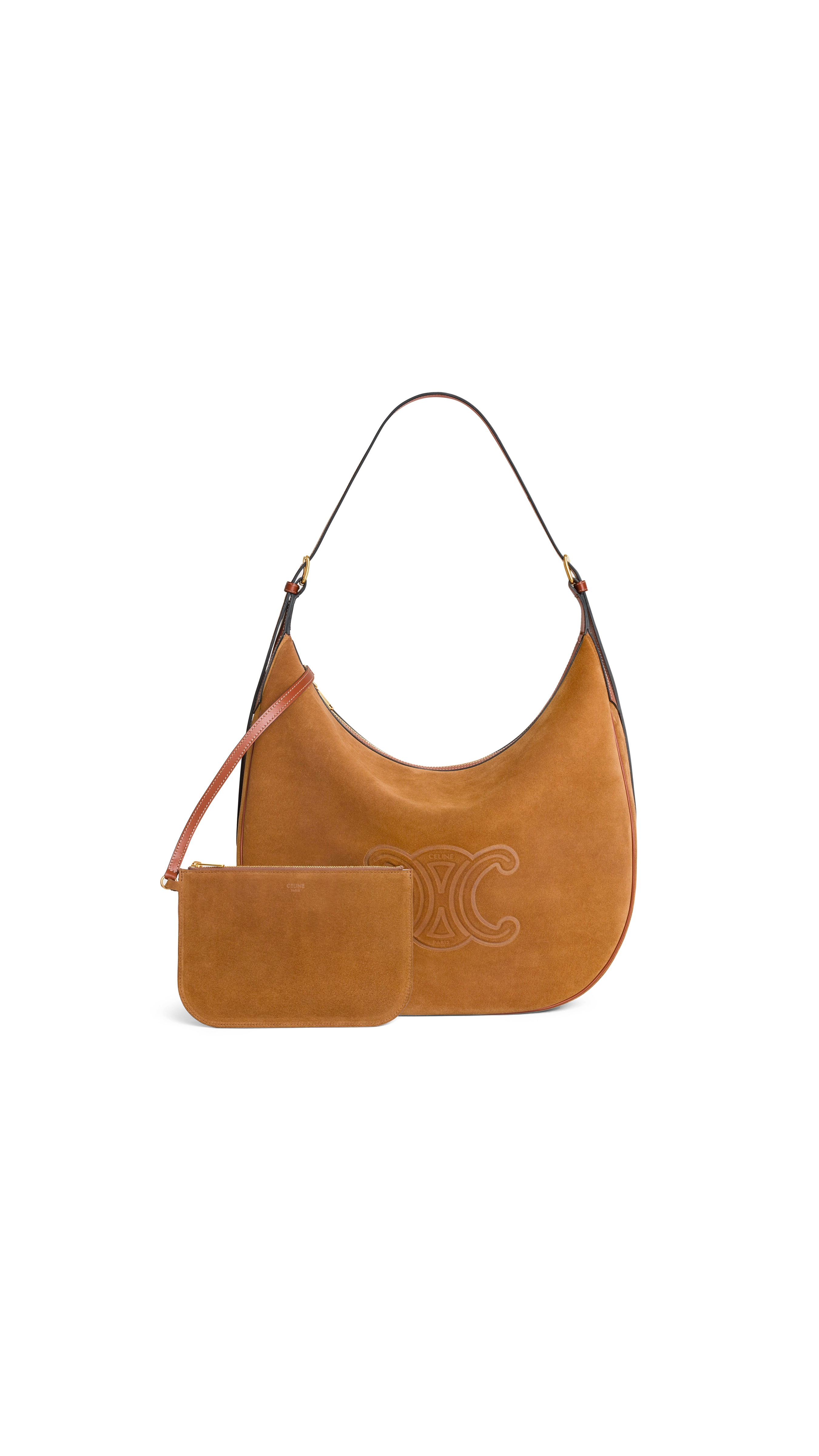 Large Heloïse Cuir Triomphe Bag in Suede Calfskin - Tobacco