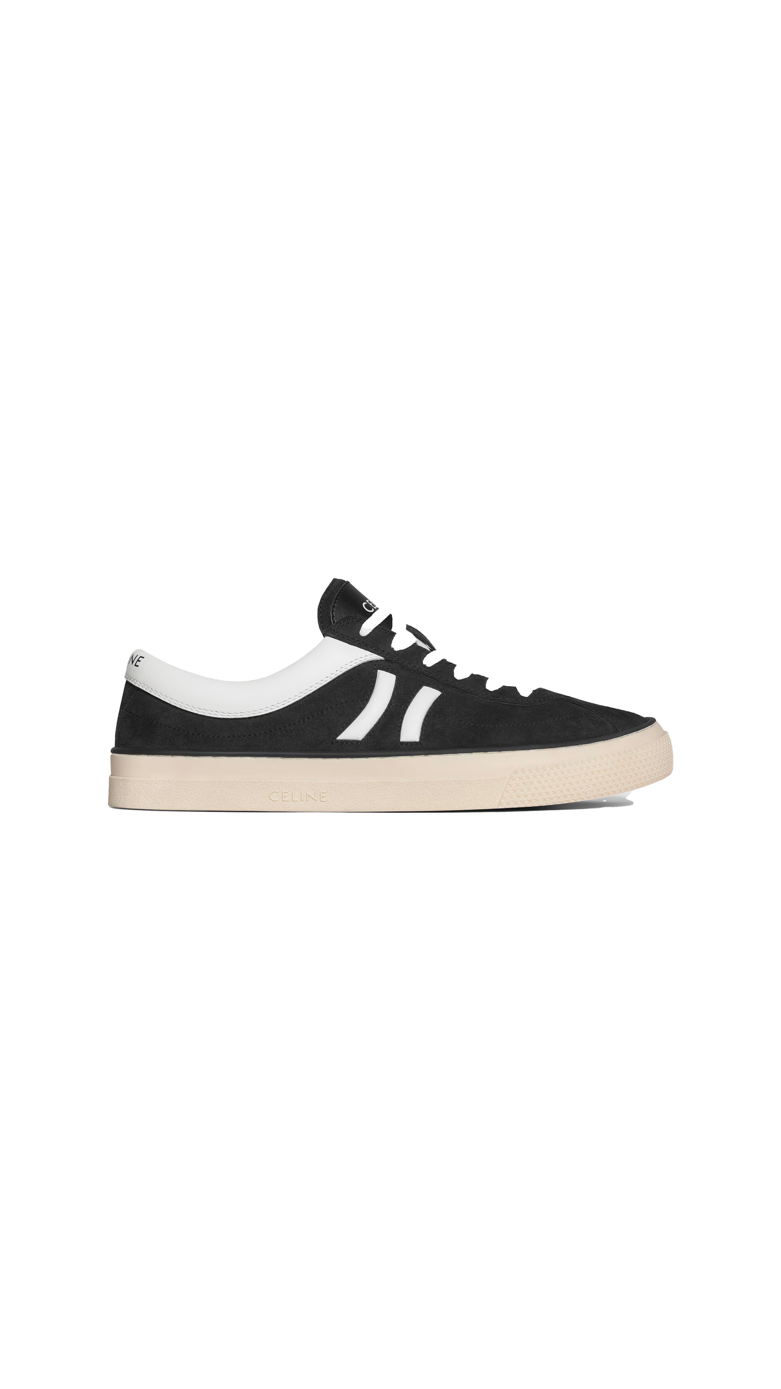 Sunset Low Lace-up Sneaker in Suede and Calfskin - Black/Optic White