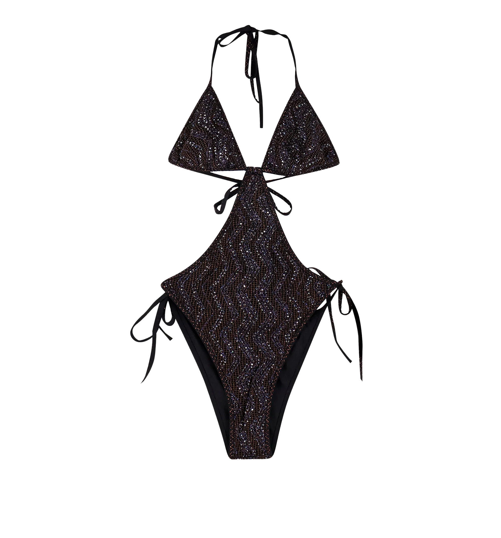 Trikini in lamé viscose with pixel-effect zigzag pattern