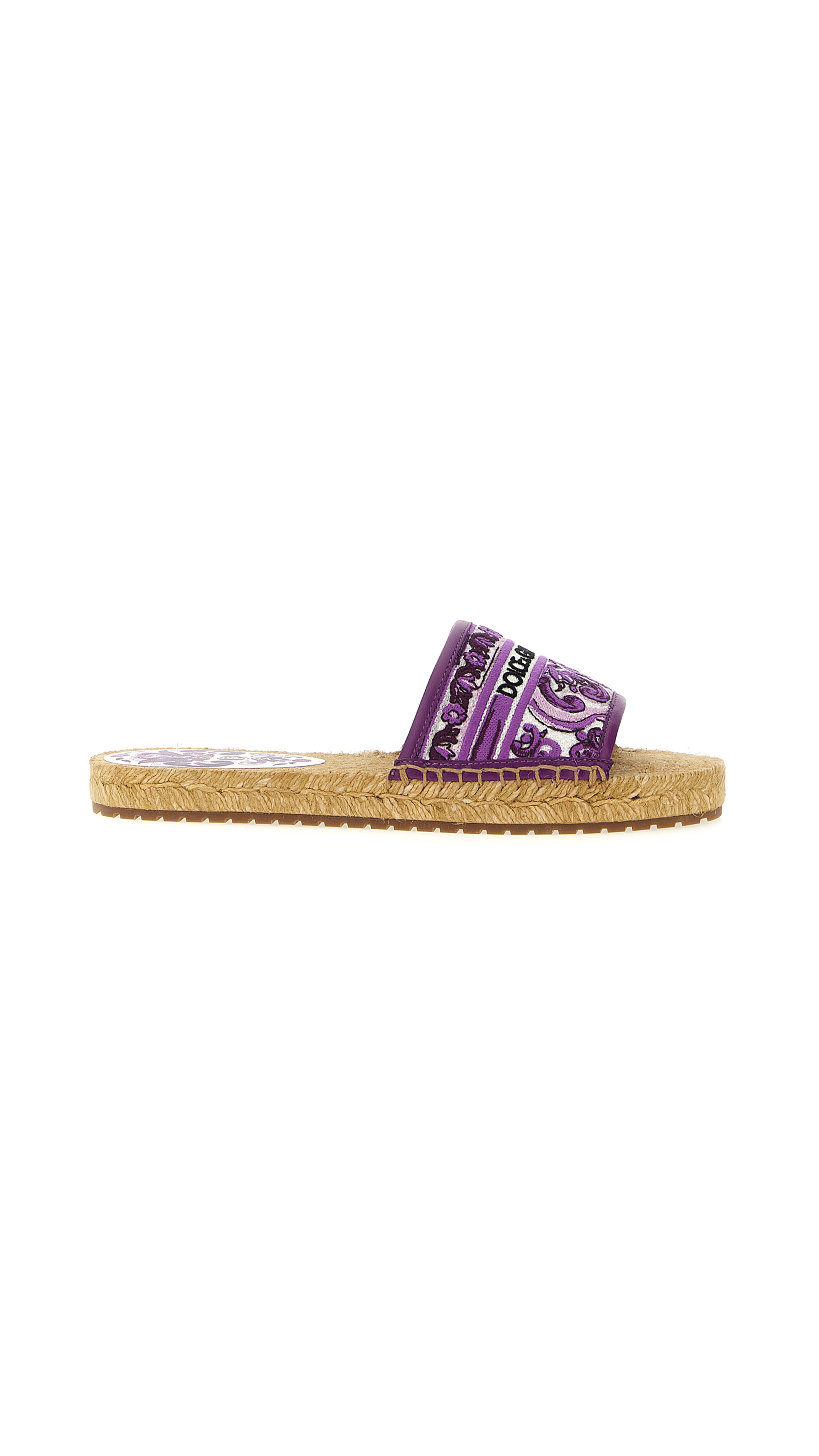 Embroidered Majolica Pattern Espadrille Slides - Purple