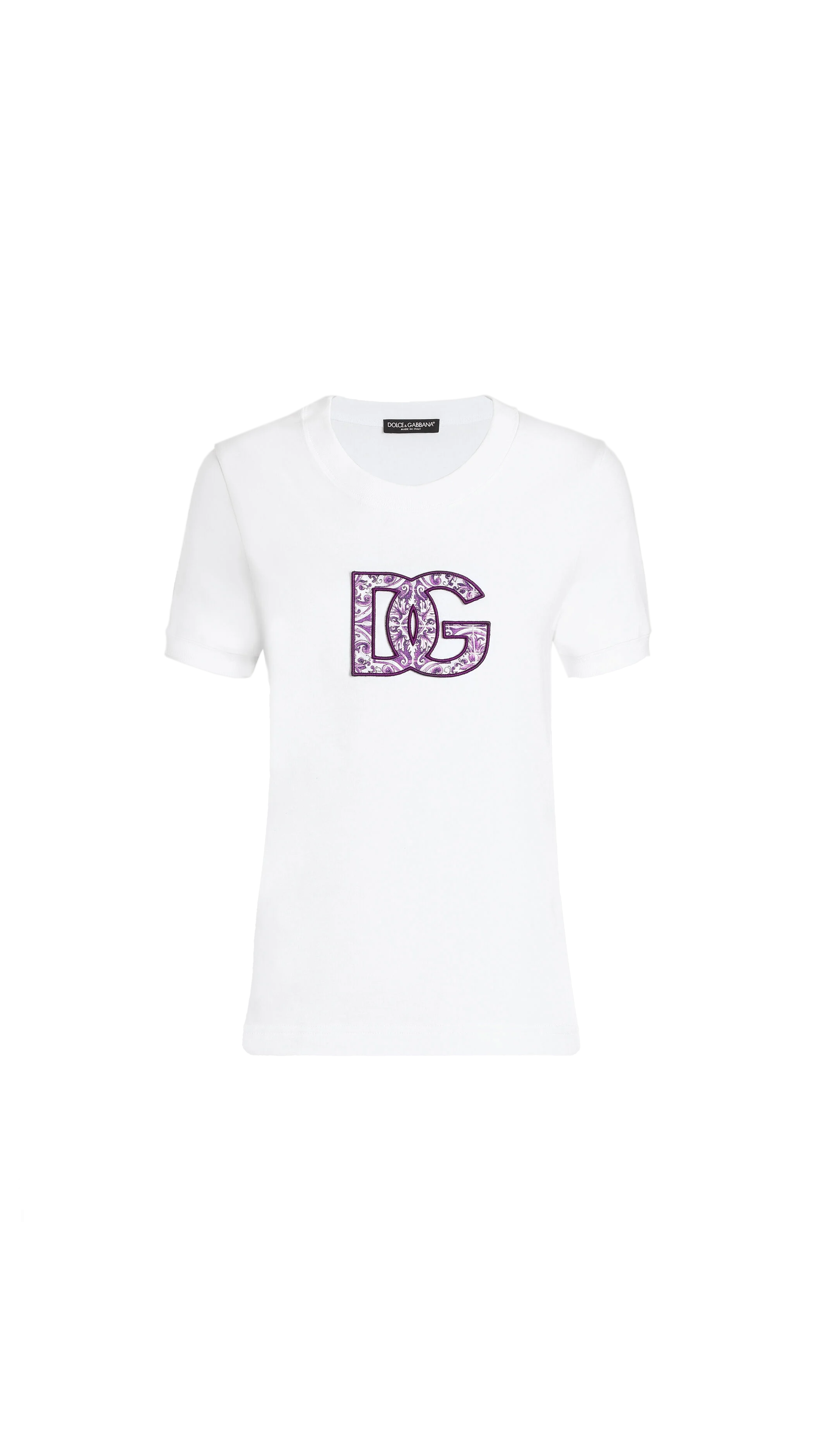 Short-Sleeved Cotton T-Shirt - White/Purple