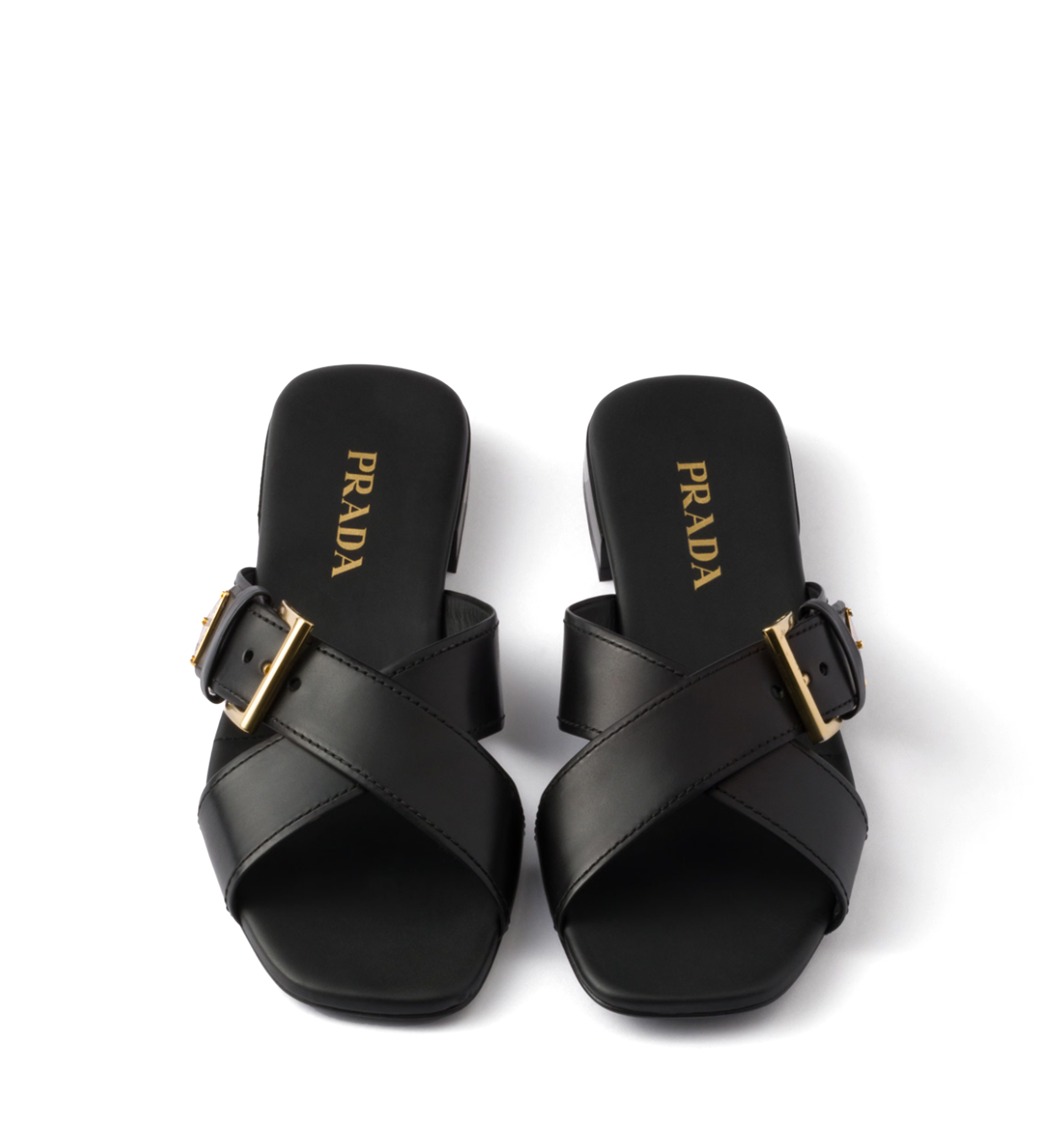 Leather crisscross slides with buckle