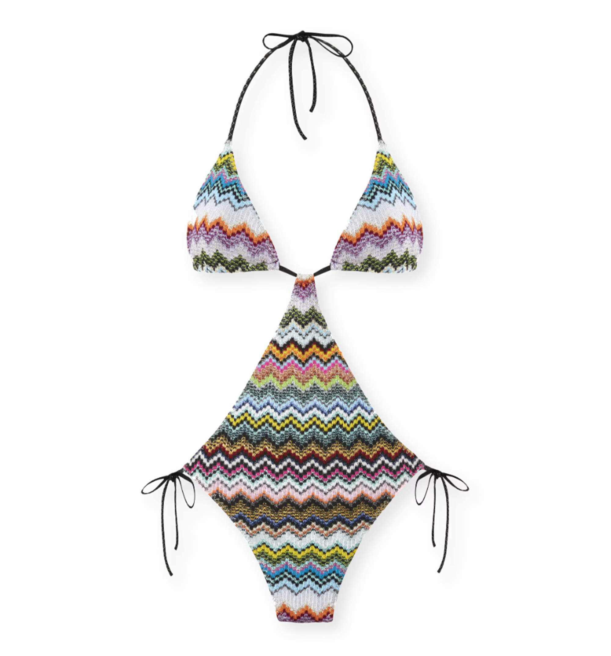Trikini in lamé viscose with pixel-effect zigzag pattern