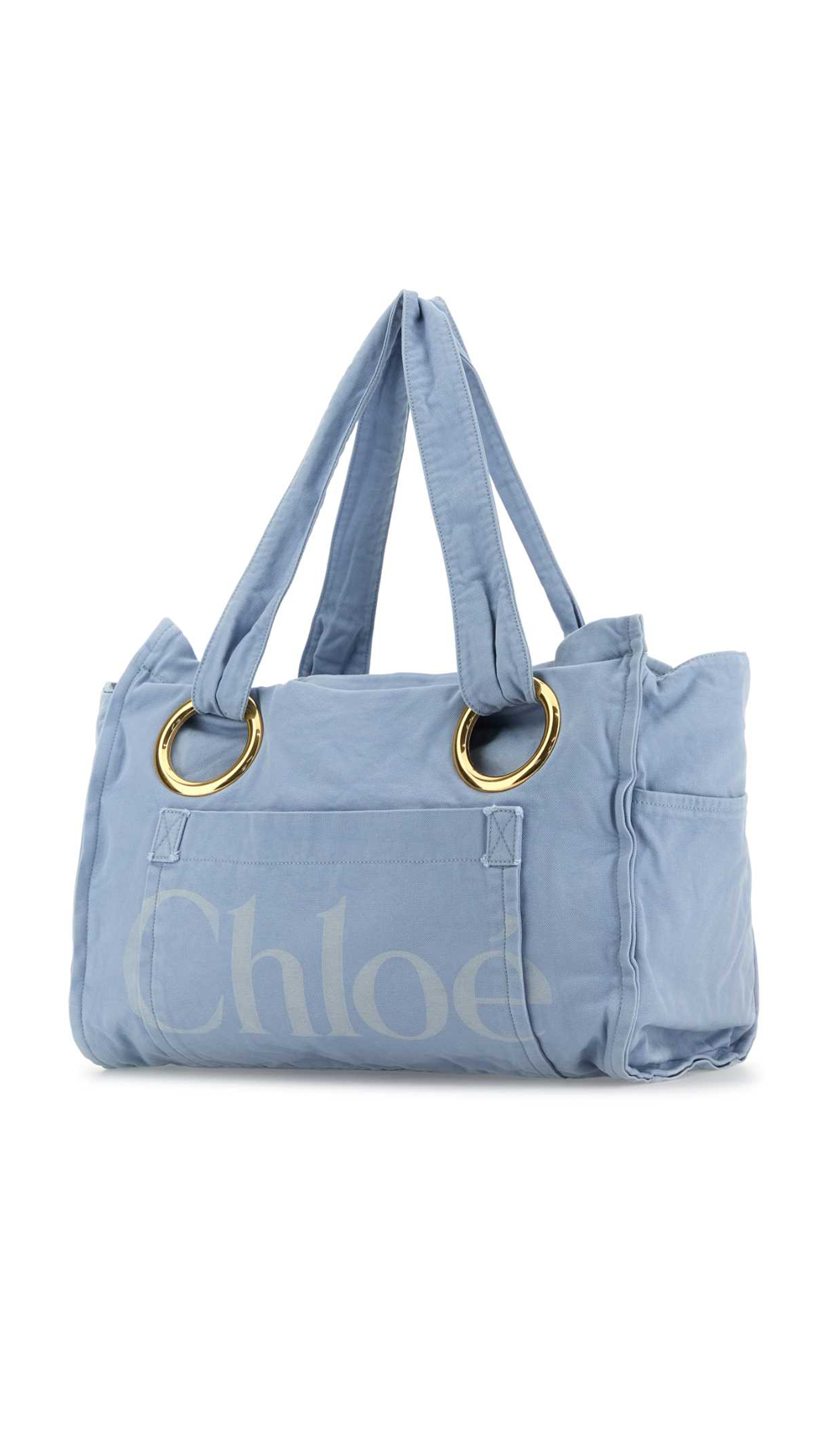 Large Chloé Plage Tote Bag in Cotton - Pebble Blue
