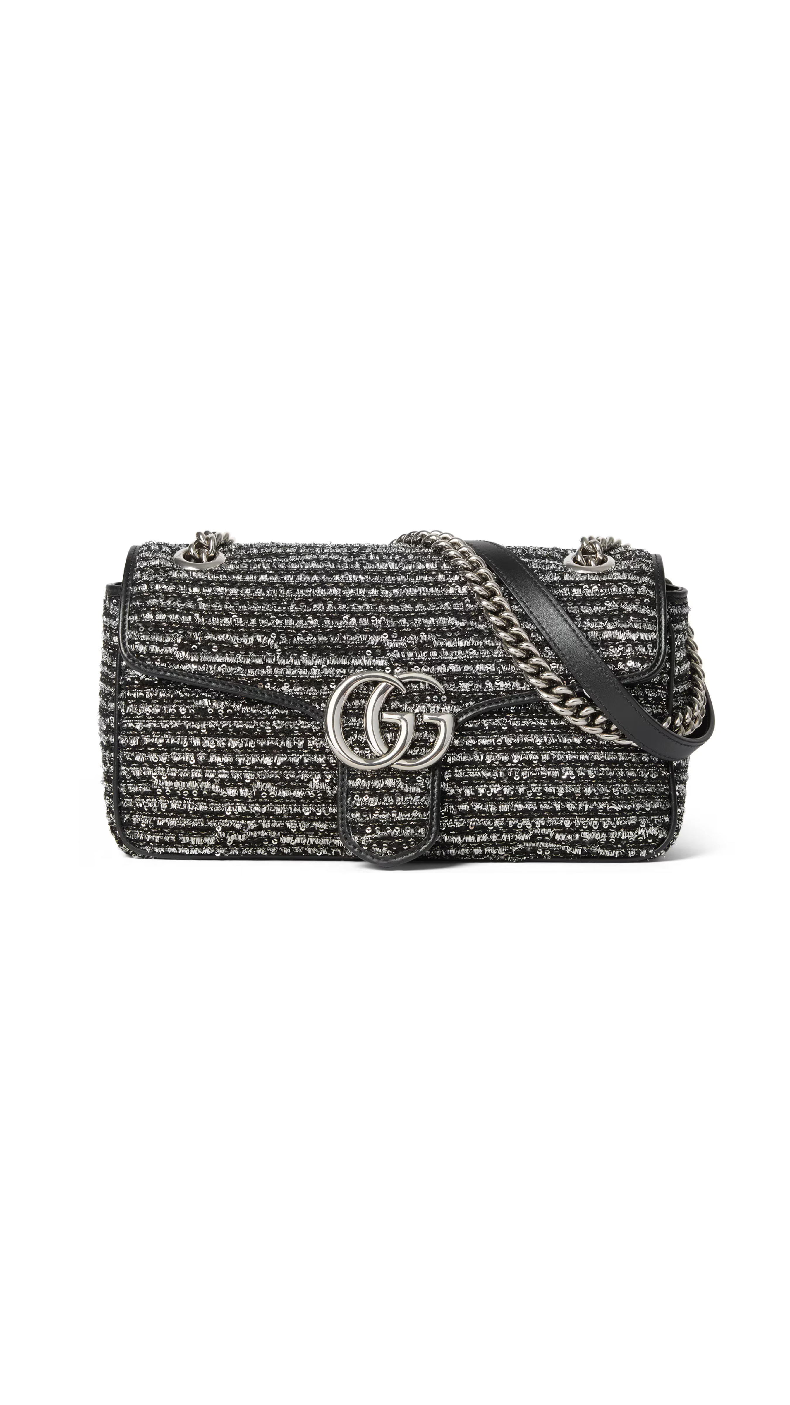 GG Marmont Tweed Lamé Small Shoulder Bag - Black/Silver