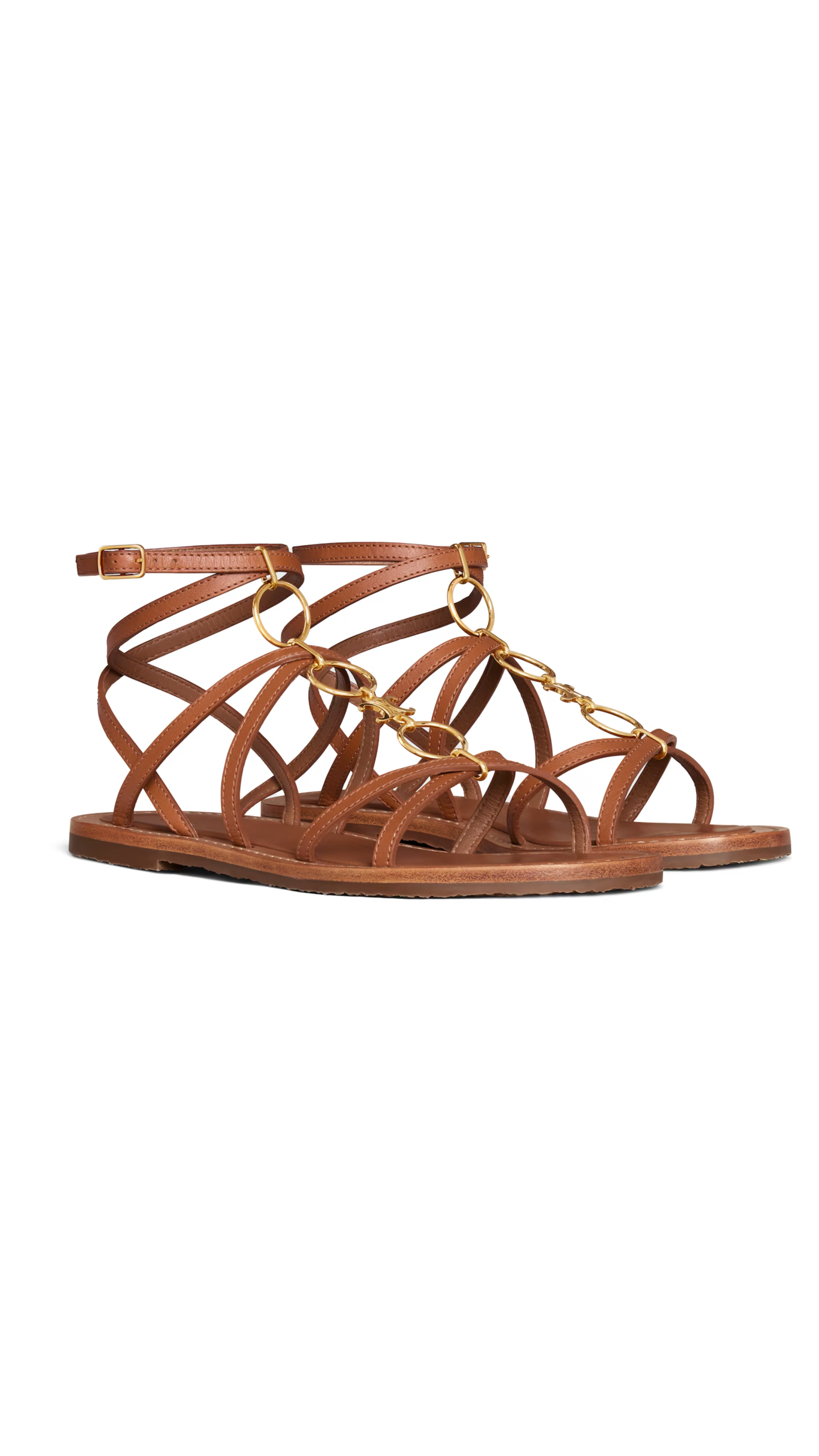 Lympia Strappy Jewel Sandals in Calfskin - Tan