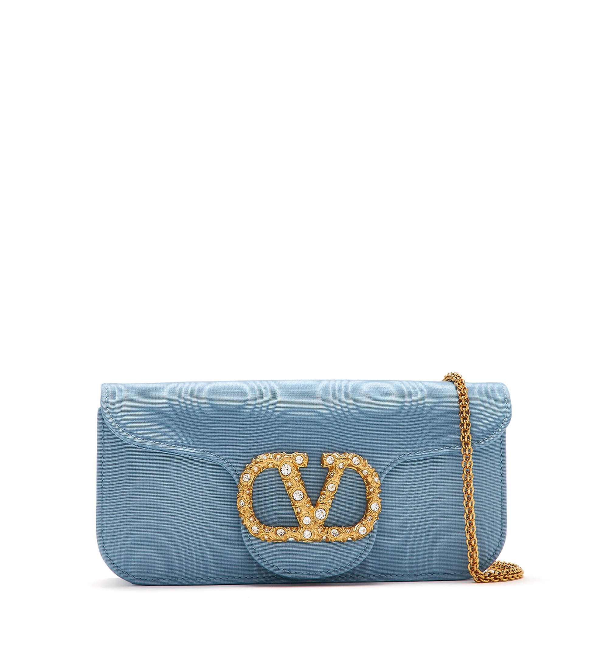 Valentino Garavani Locò Moiré Fabric Clutch With Jewel Logo