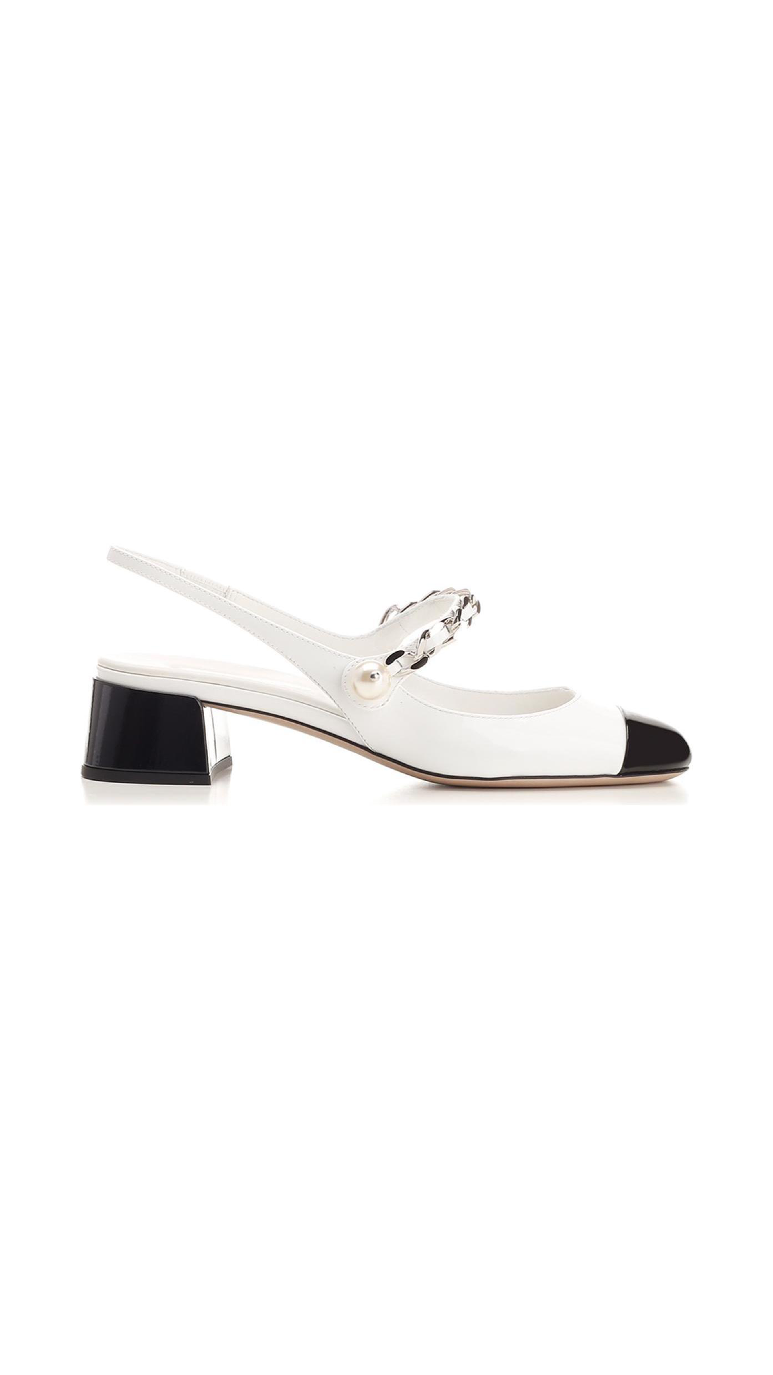 Two-tone Patent Leather Slingback Pumps - White/Black