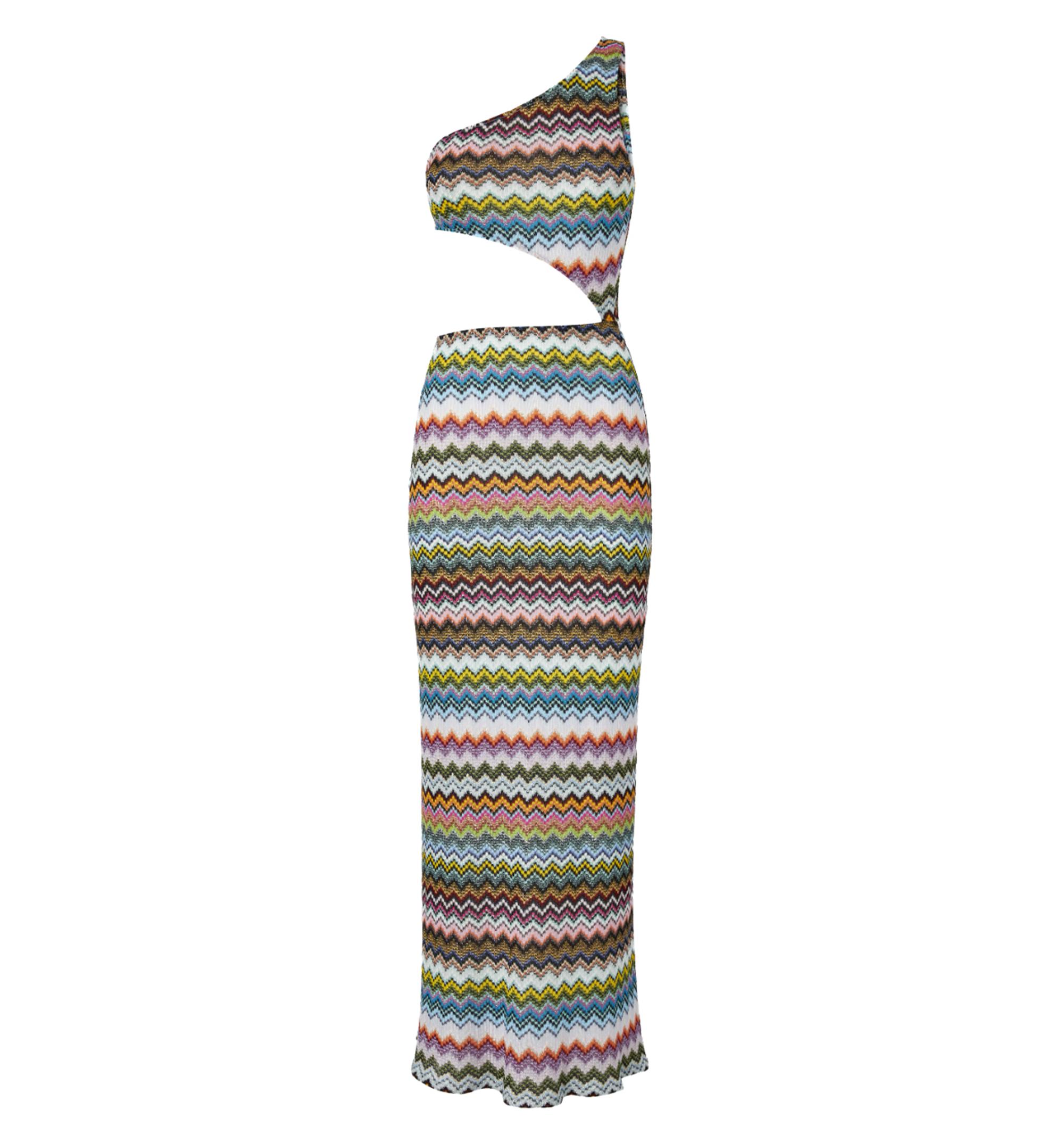 One-shoulder cover-up in lamé viscose with pixel-effect zigzag pattern