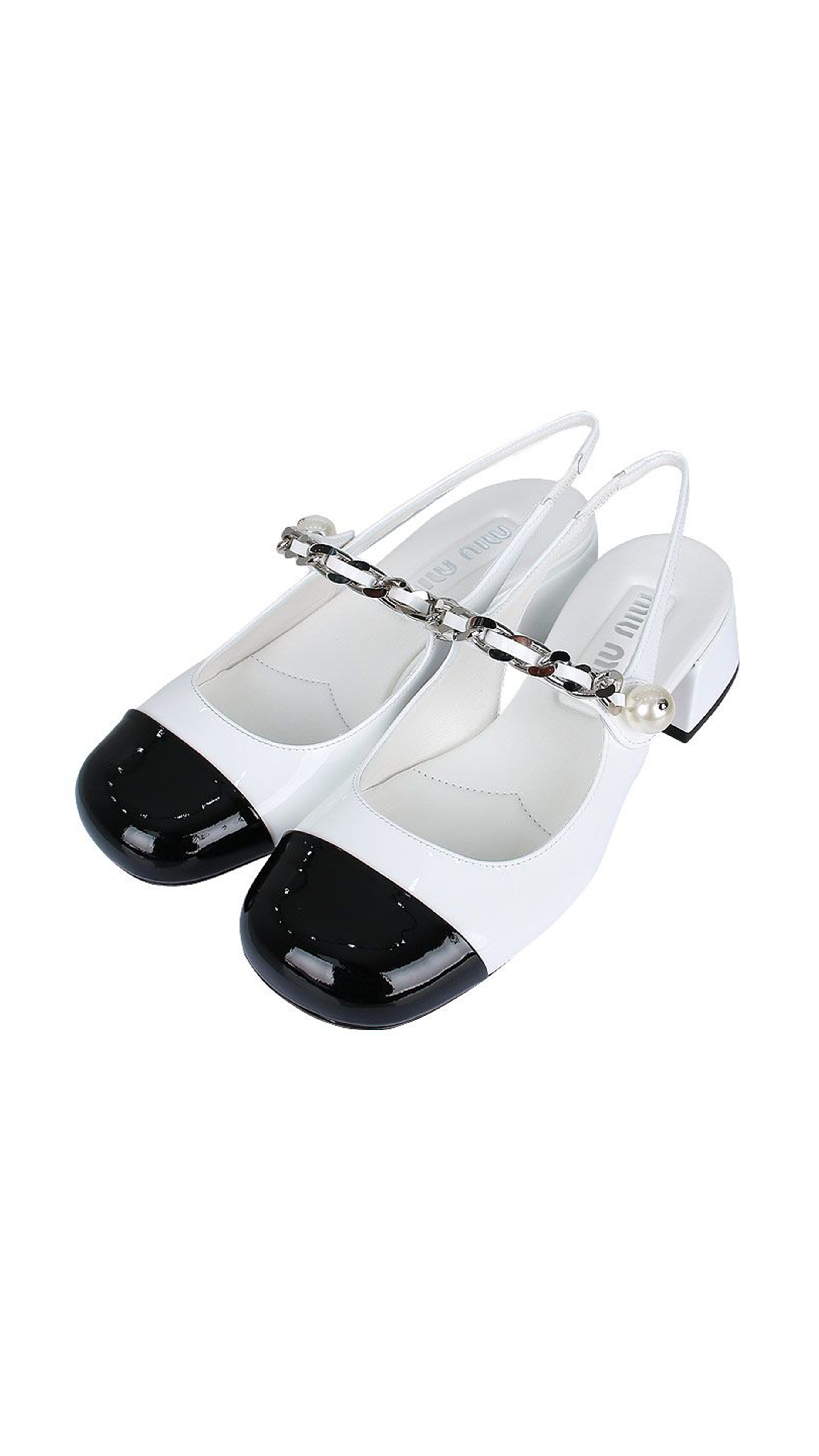 Two-tone Patent Leather Slingback Pumps - White/Black