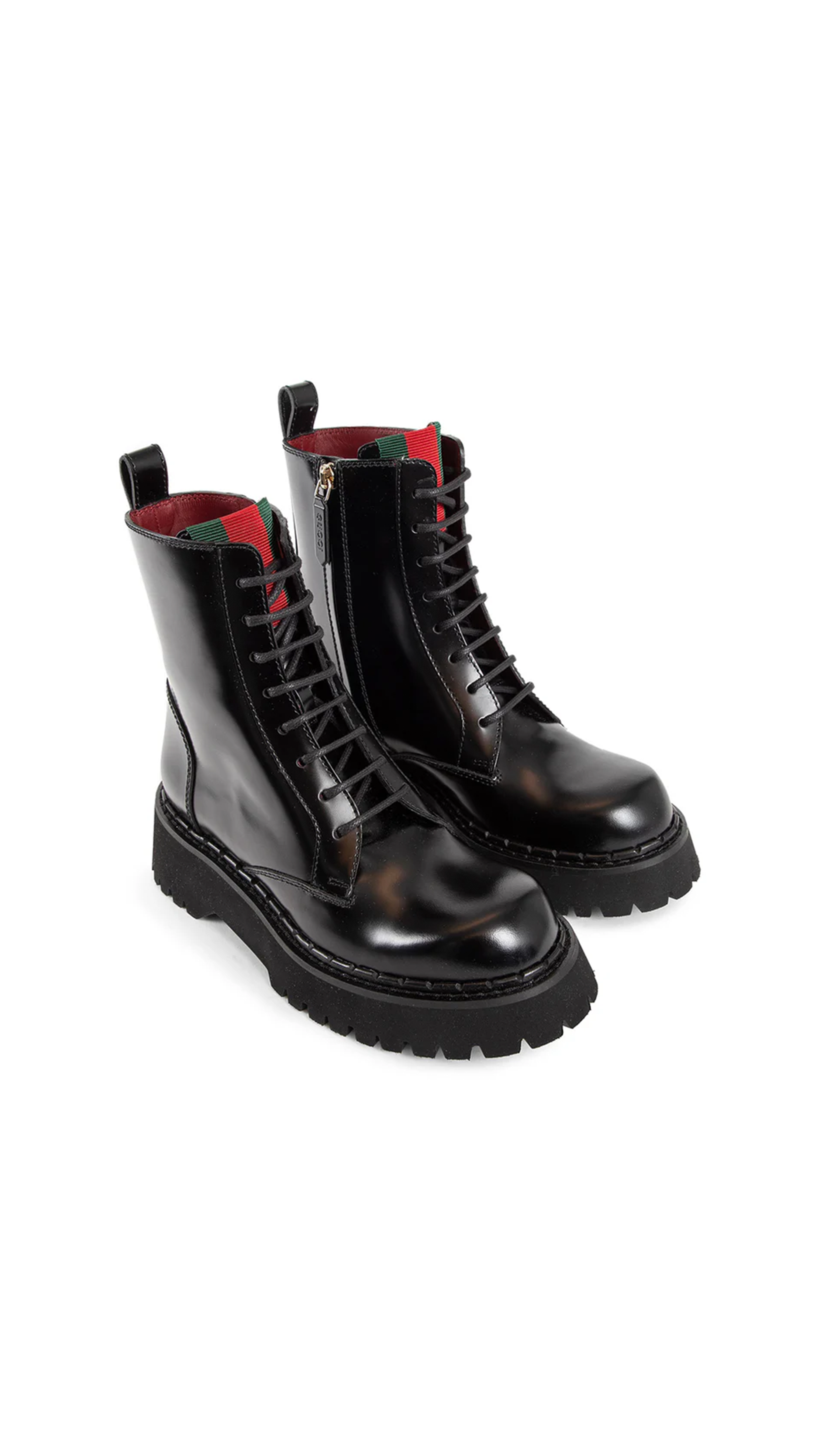 Web Shiny Leather Low Boots - Black