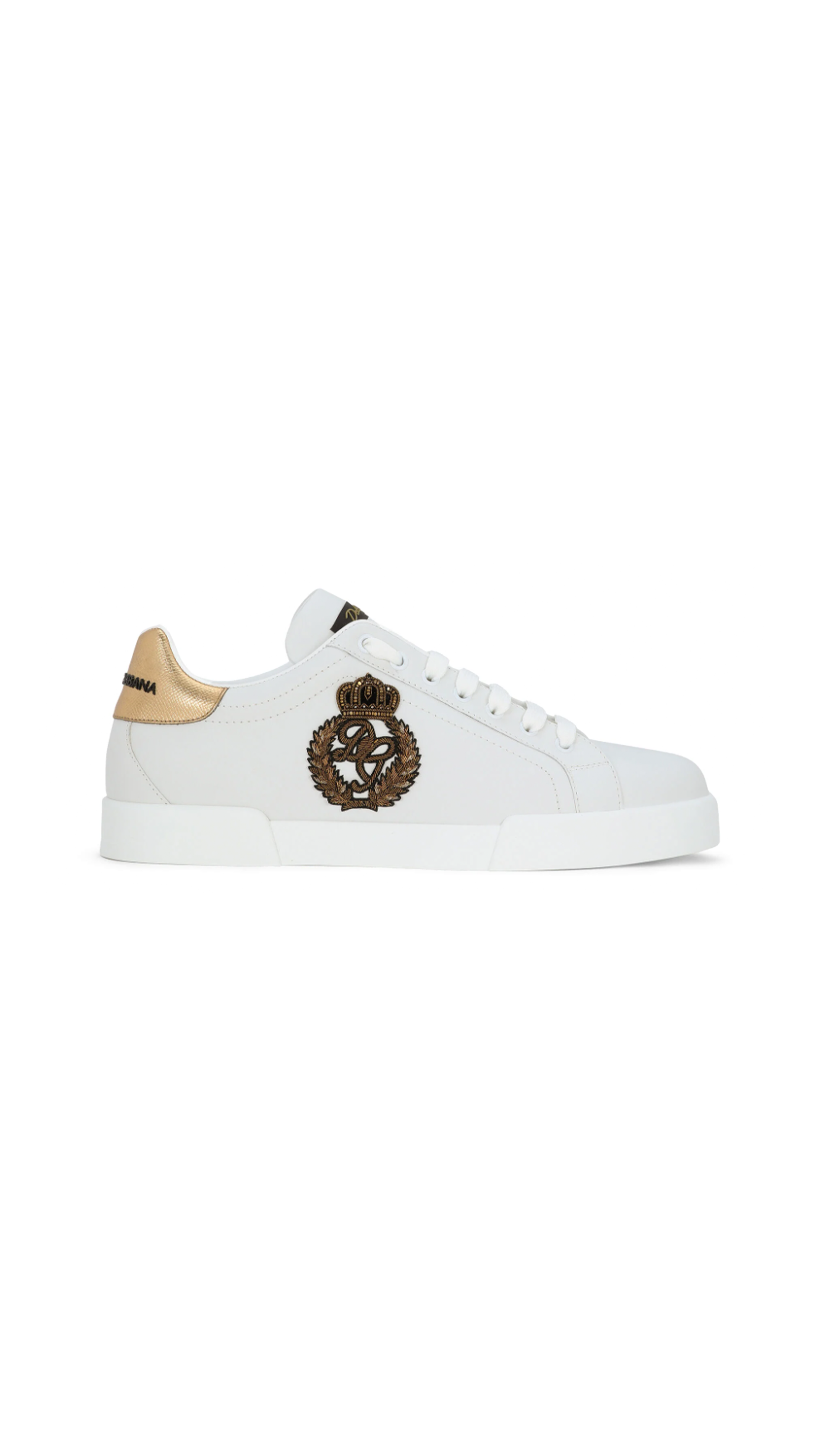 Calfskin Nappa Portofino Sneakers with Crown Patch - White