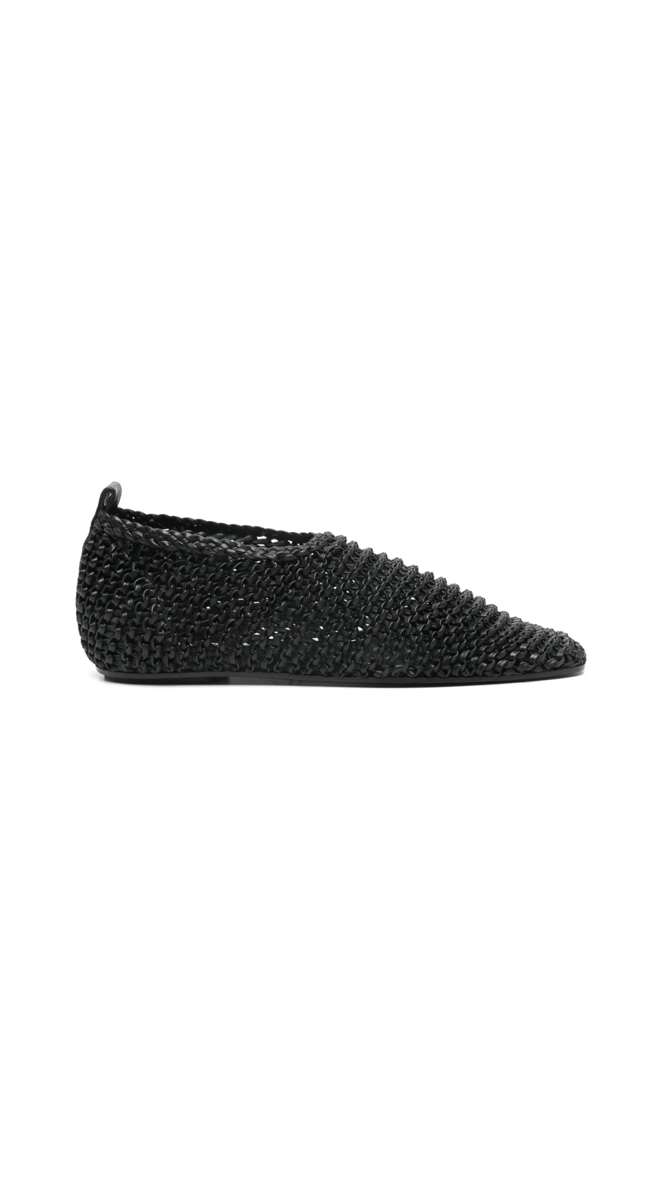 Woven Leather Ballerinas - Black